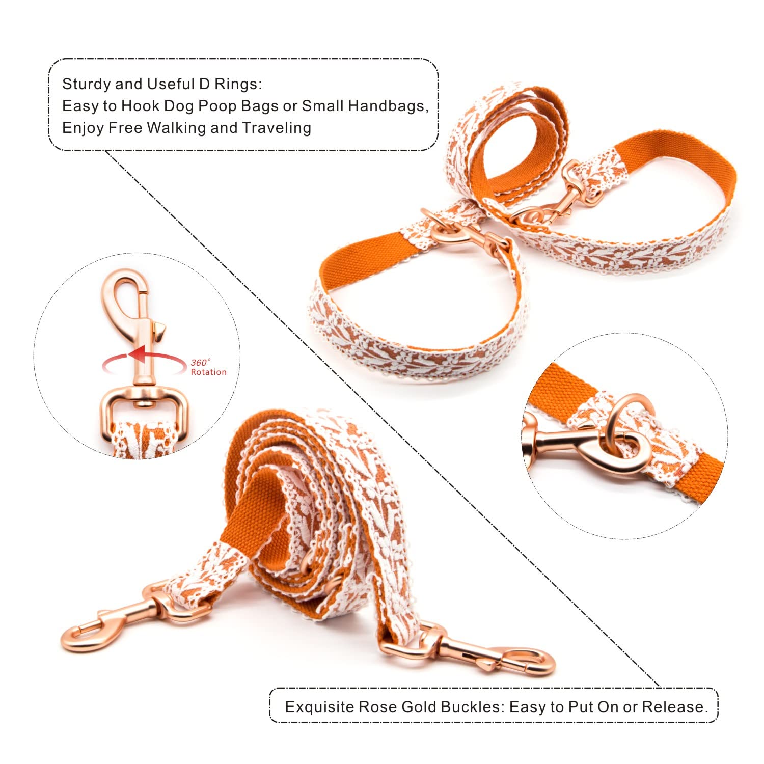 Juego de collar y correa para perro, encaje de algodón, hecho a mano, ajustable, cómodo, único, collares y correas para perros y gatos pequeños, medianos y grandes