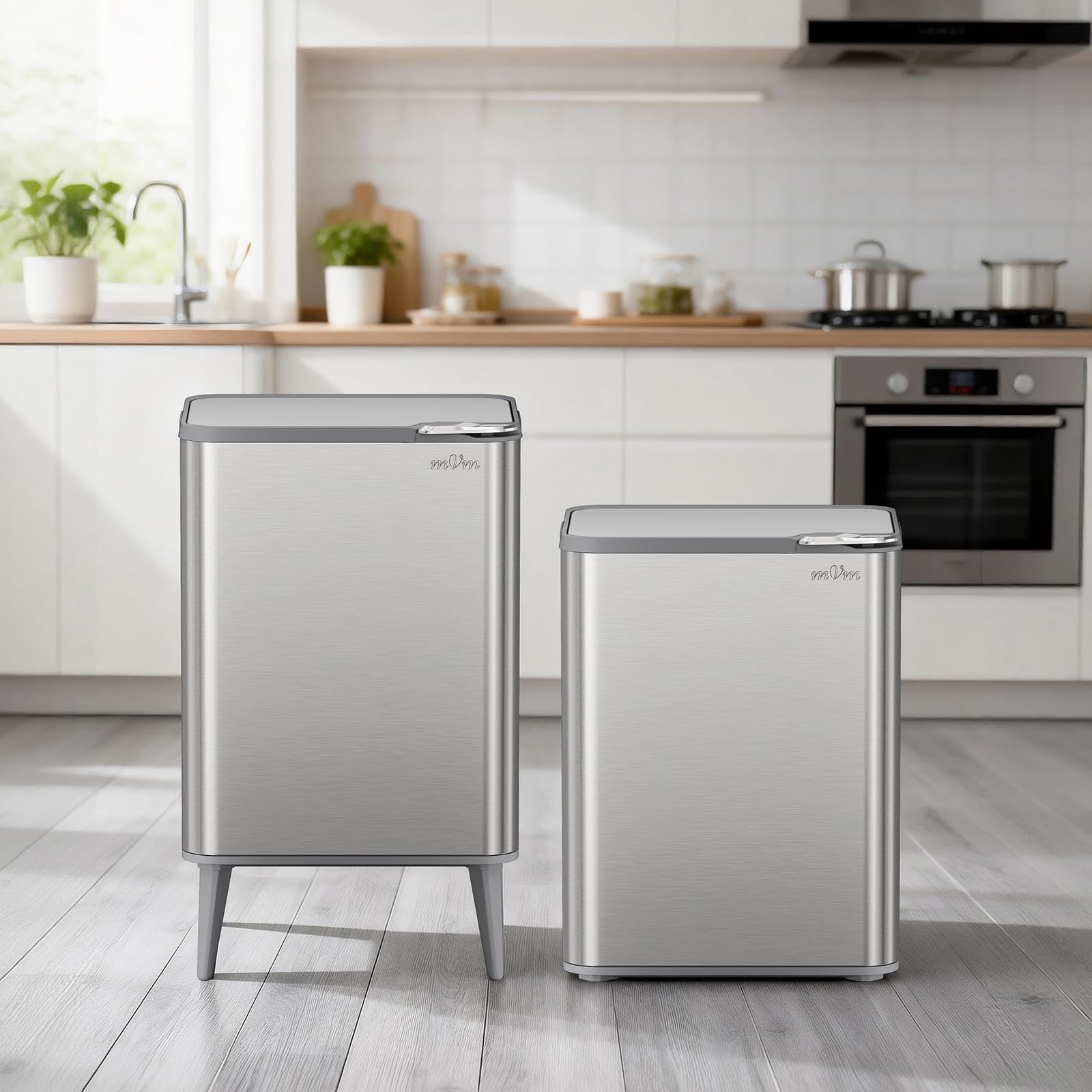 mVm Cubo de Basura con Presión Manual 60L, Acero Inoxidable Antihuellas con Soporte Desmontable, Tapa Amortiguada y Cubo Interior Extraíble