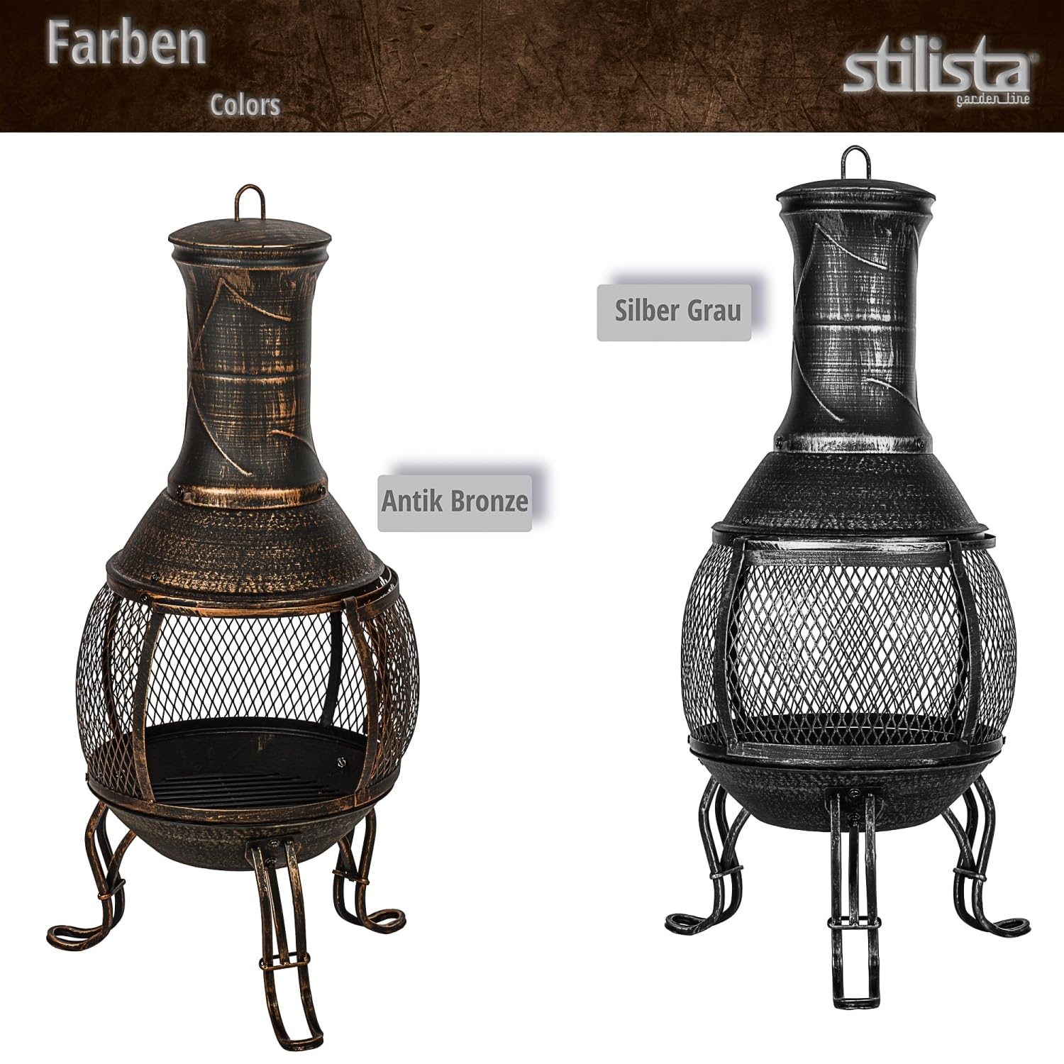 STILISTA Terrassenofen 89 cm aus Gusseisen mit Funkenschutz und Schürhaken, Antik Bronze