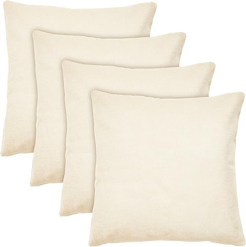 Juvale Paquete de 4 fundas de almohada de lona, 17 x 17 pulgadas, color crema, material de algodón