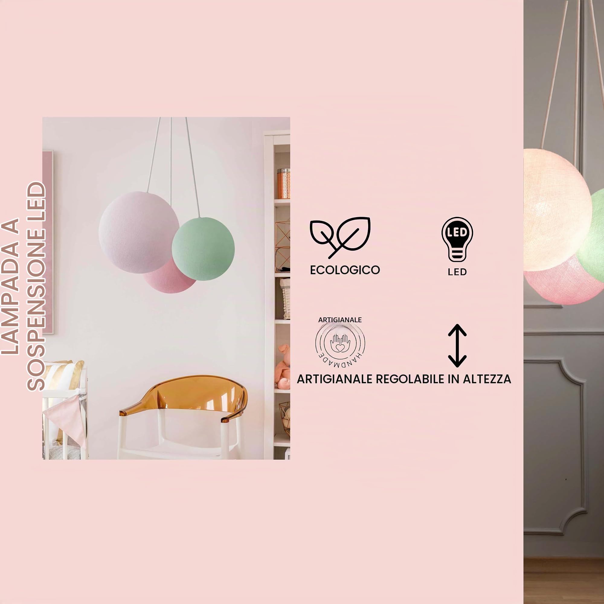 CREATIVECOTTON Lampada a sospensione con sfere fatte a mano (Farfalla, tripla)