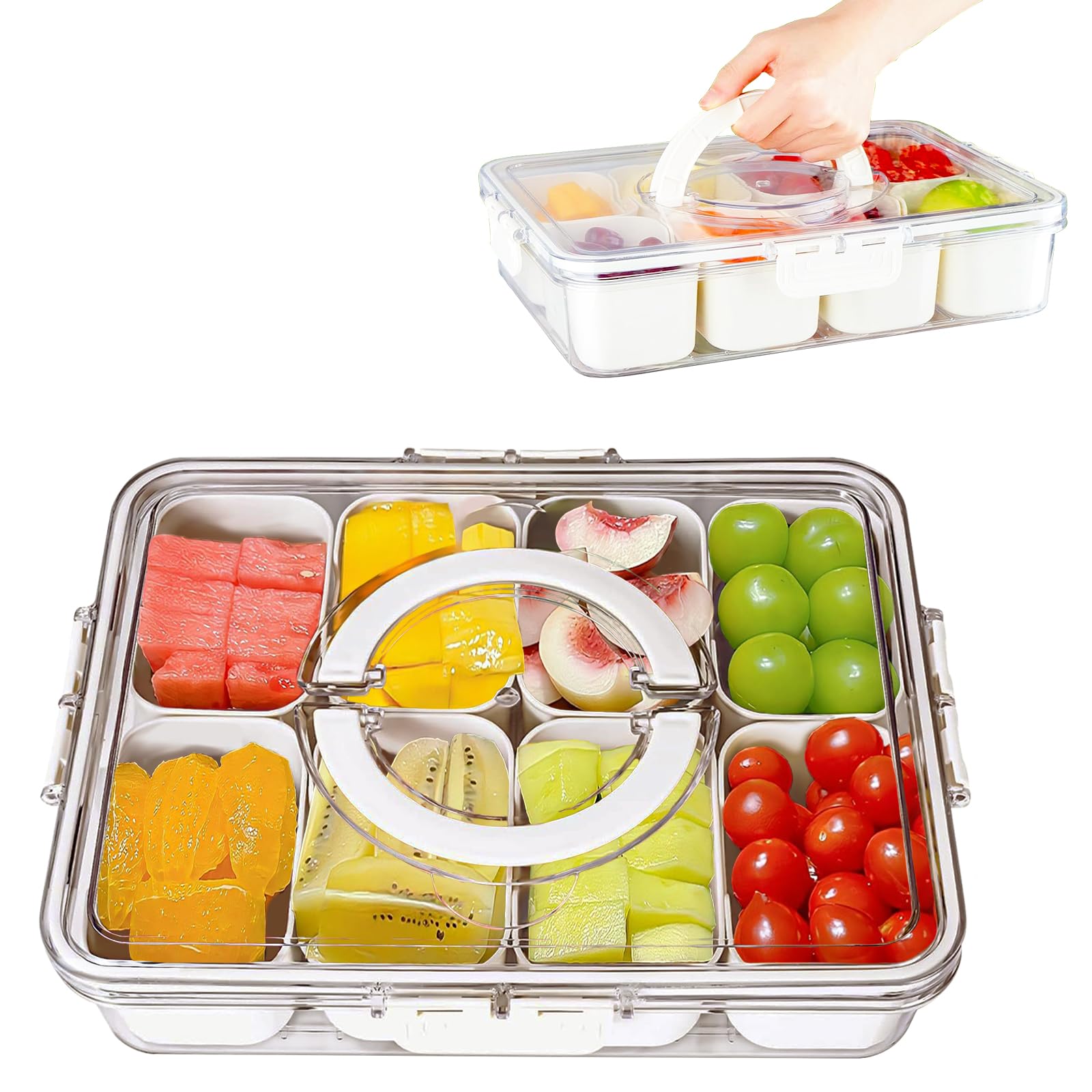 Snack Box with Compartments Divided Serving Tray with Lid Snackle Box for Kids Travel Snack Box for Plane Vegetable and Fruit Fridge Storage Containers Charcuterie Box Party Picnic Accessories