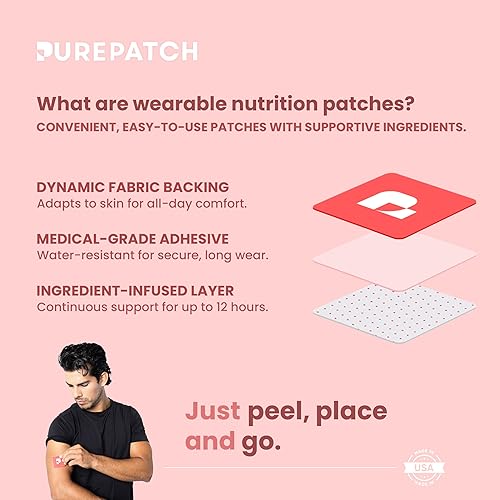 Miniatura 3 de Pure Patch Performance Topical Nutrition Patch - Aminoácidos, mezcla de electrolitos, cafeína, energía y suplemento de recuperación activa, parche