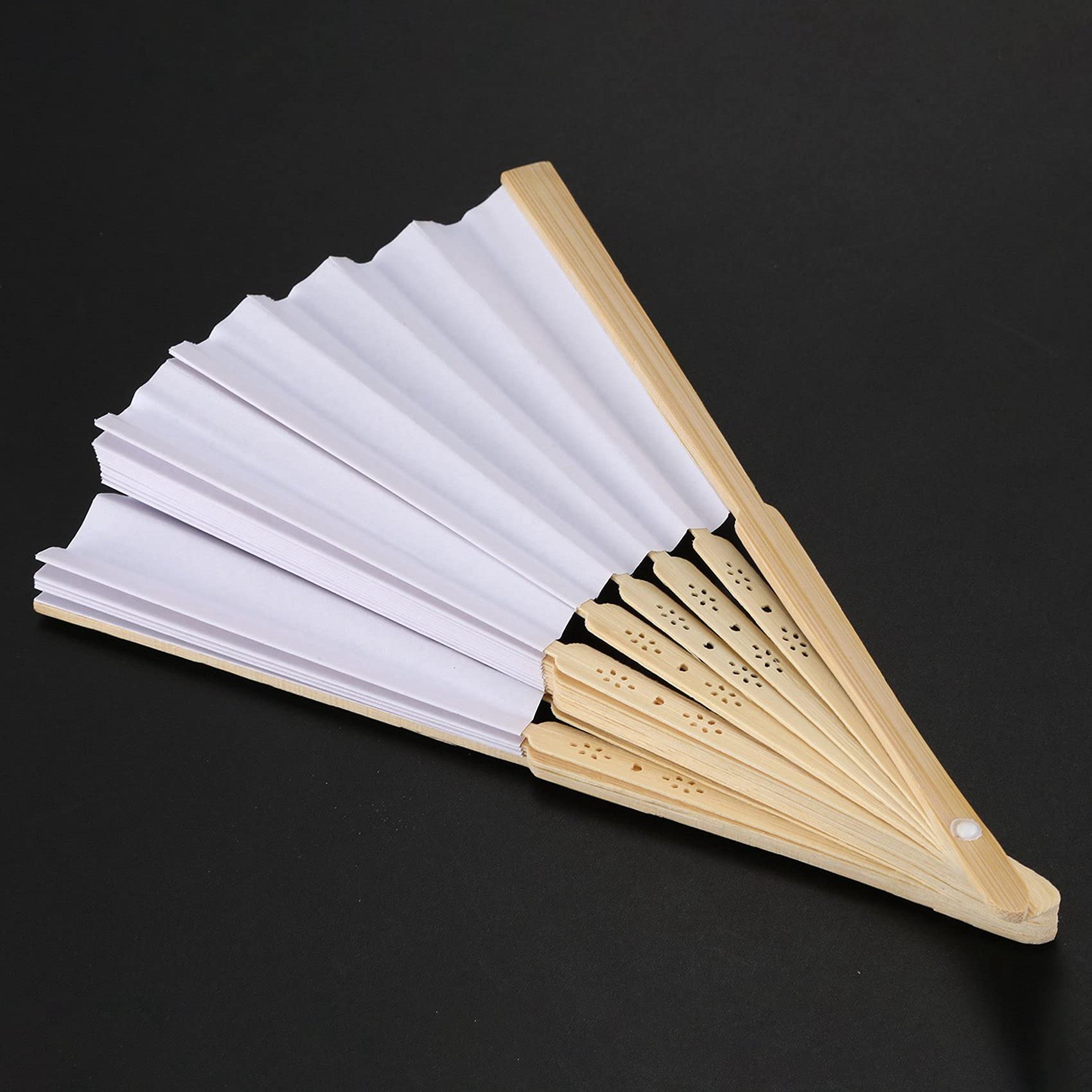 100 Stück weiße, faltbare elegante Papierfächer für Hochzeit, Party, Gastgeschenke, 21 cm ()
