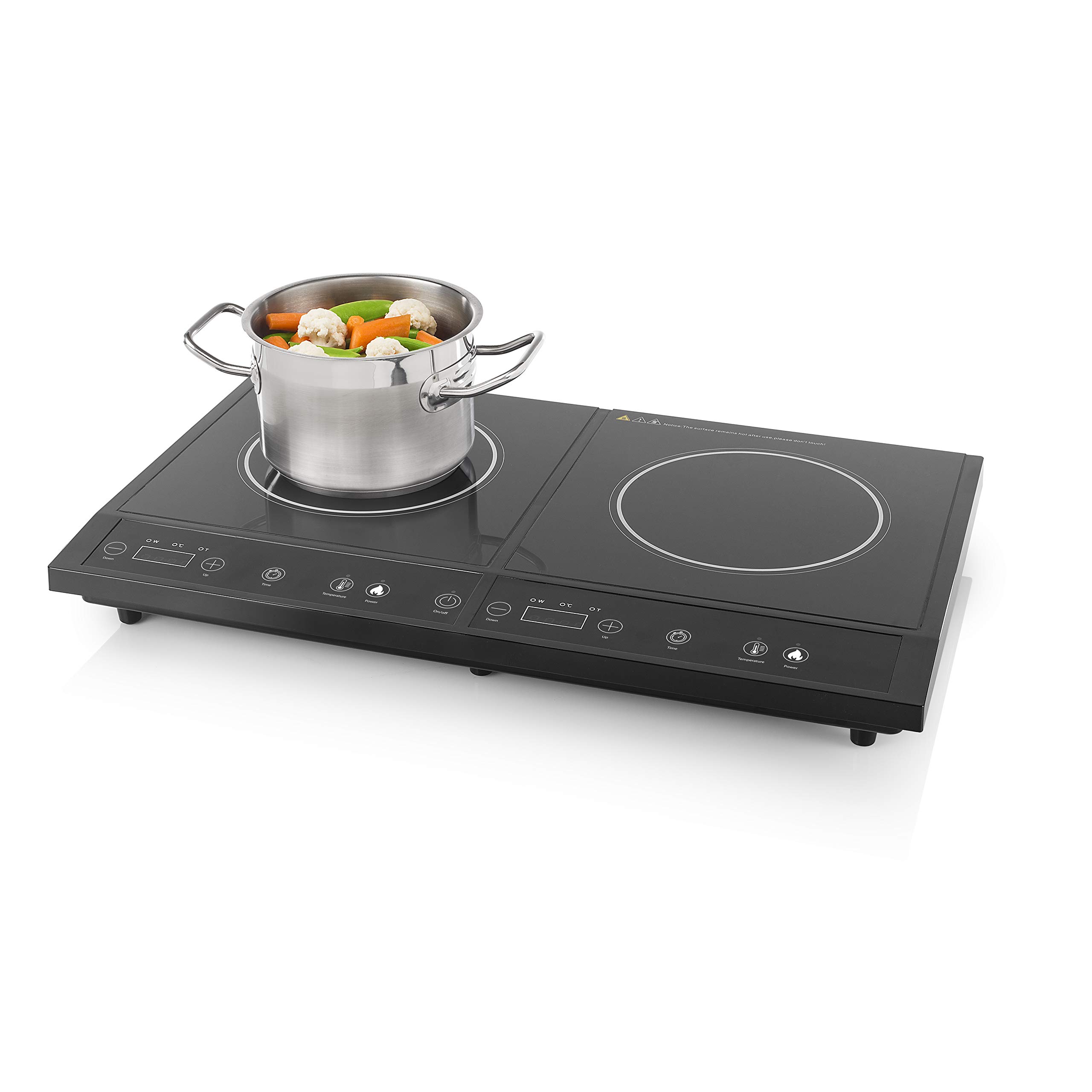 Tristar IK-6179 Placa de inducción doble con 8 niveles de potencia, 1400 W, Vidrio, Negro