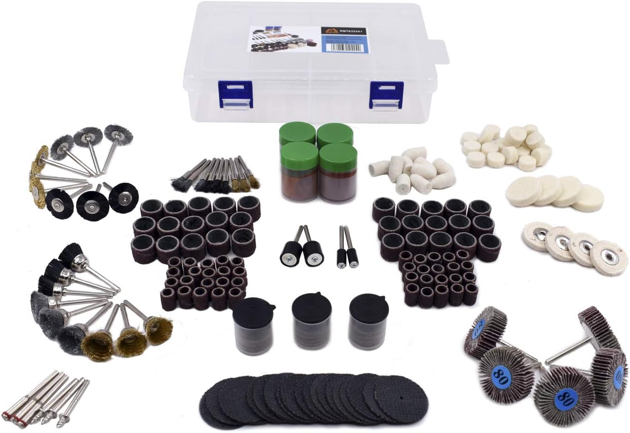 Merryland Rotary Tool Accessory for Dremel 334pcs, Sanding Band Sanding Drum Flap Wheel Sandpaper Flet Polishing Buffing Wheel Cut Off Wheel Mini Brushs, Electric Power Tool DIY, RMTA334A1