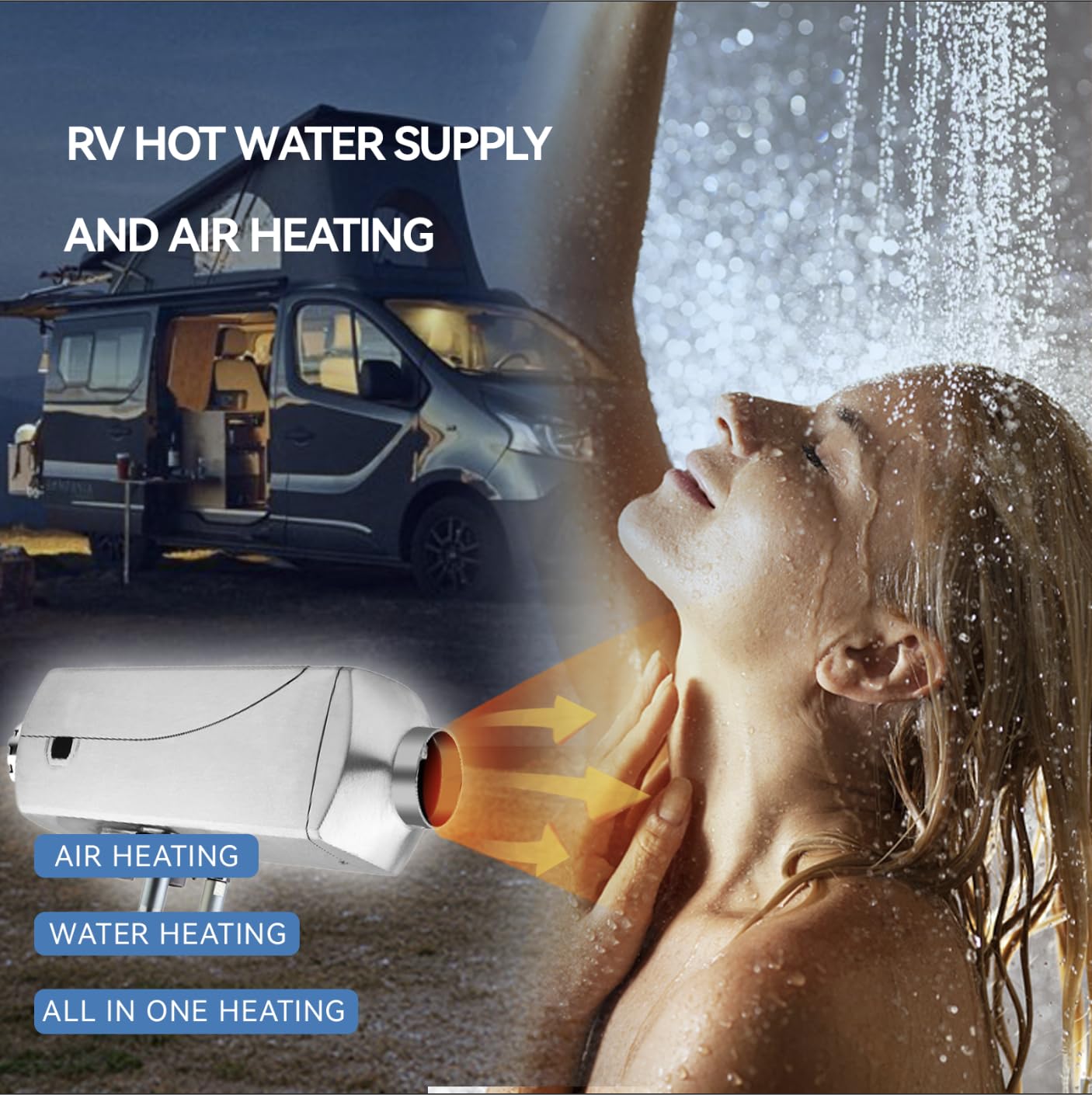 Riscaldatore ausiliario diesel da 24 V, riscaldatore d'aria diesel da 7 kW, combinazione di riscaldamento ad aria e acqua, serbatoio RV da 6 galloni (circa 22,7 L) per il riscaldamento dell'acqua