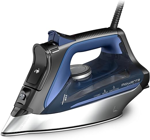 Rowenta DW8350 1775 Watts Ultimate Plus Steam Iron - Vertical 430 Hole Sole Plate, Auto-off, Black & Blue 12x6