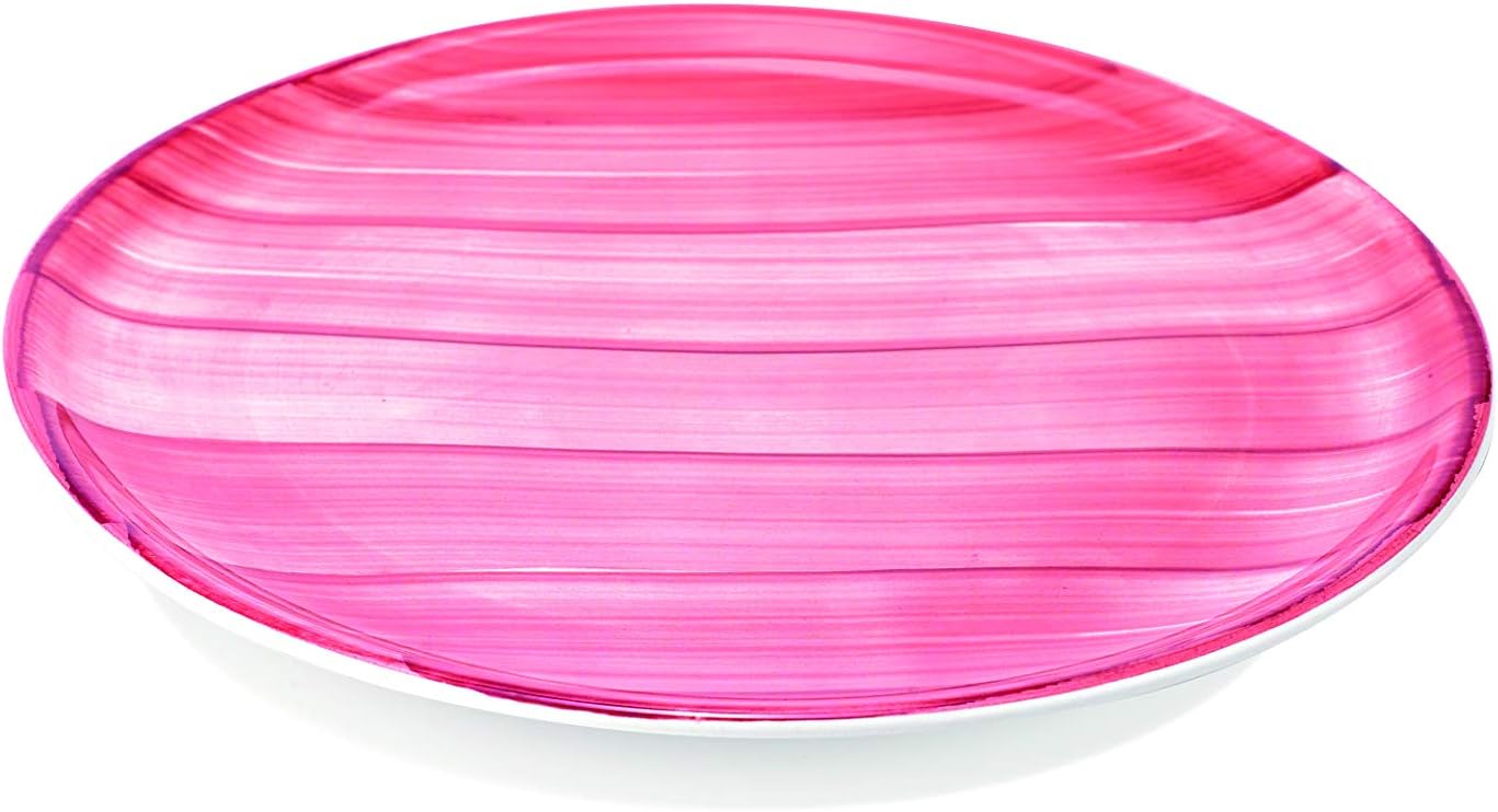 Zafferano Striche Set of 2 Pizza Plate, Handmade and Decorated, Stoneware, d.33cm, Pink, 33 cm