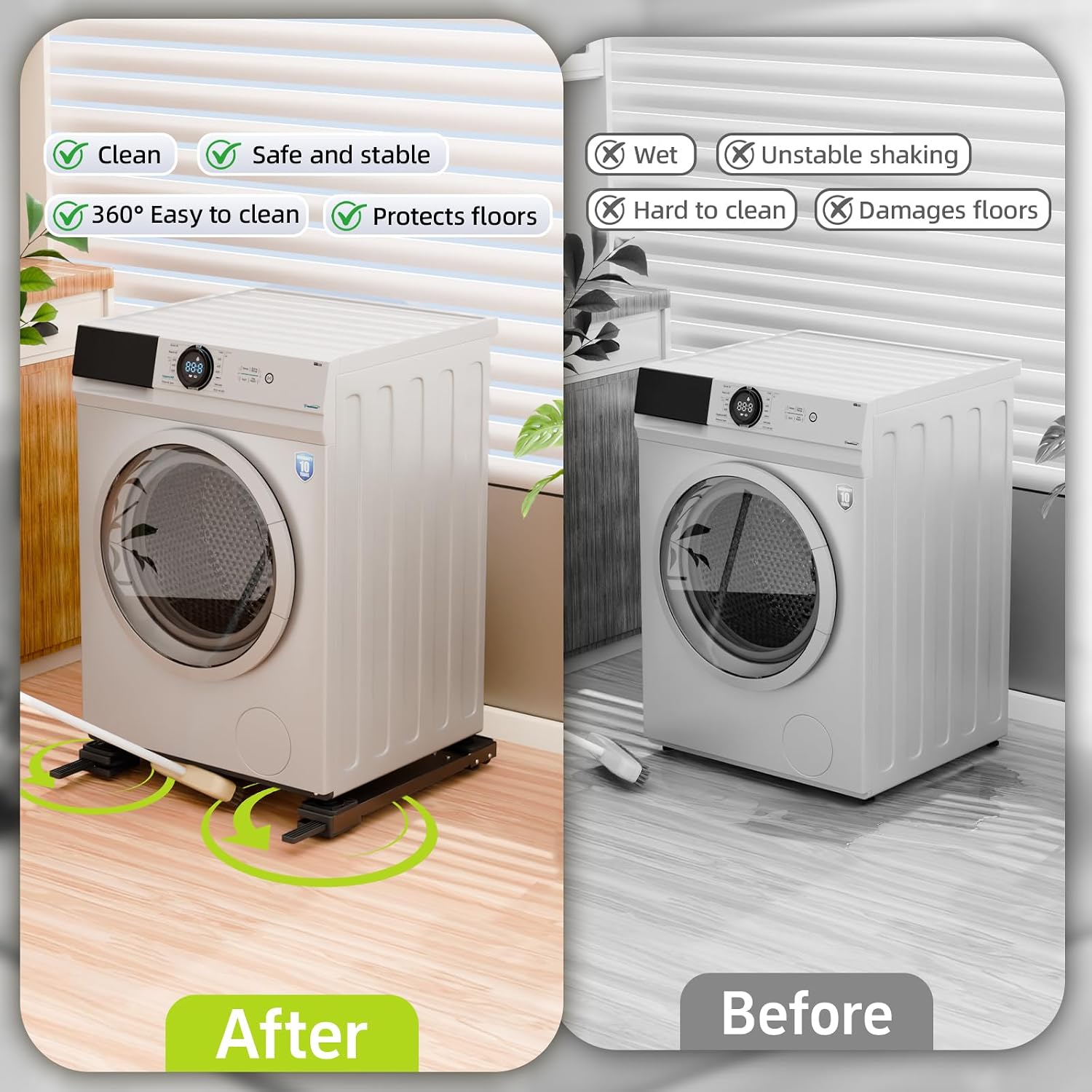 Appliance Rollers Heavy Duty,Newest 360° Movement Appliance Sliders,20-32in Extendable,Liftable Anti Slip Washing Machine Base,Easily Move Washer and Dryer Machines,Refrigerators,Furniture-Black