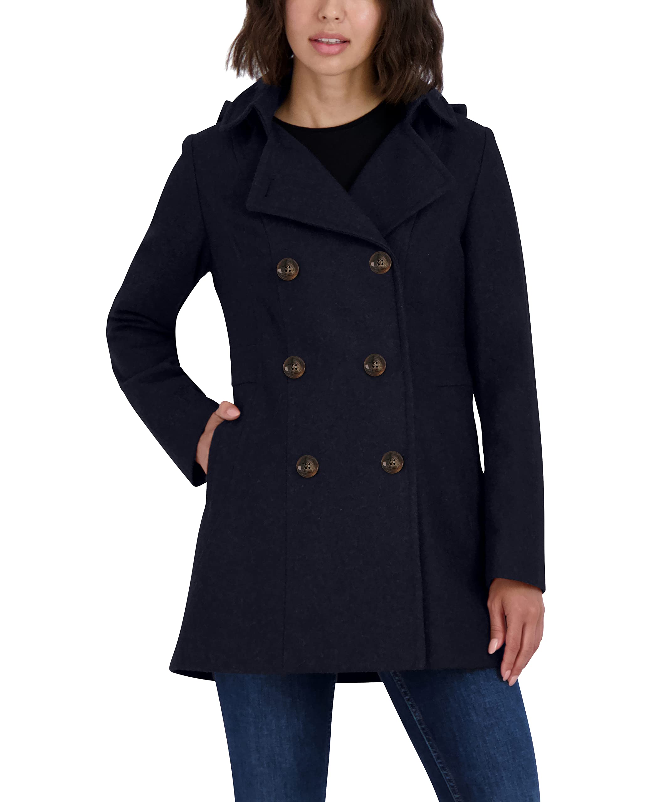Nautica Women's Peacoat Wool Blend Double Breasted Winter Coat