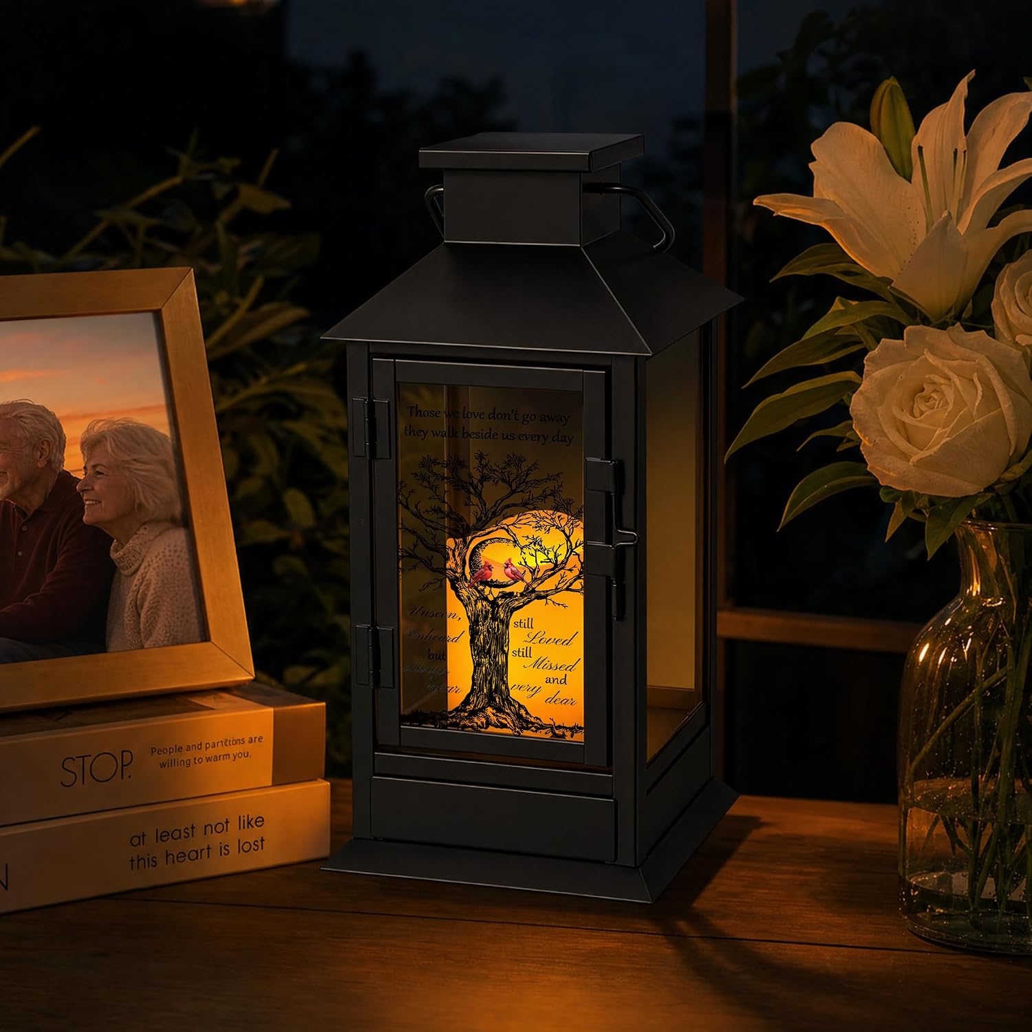 Memorial Lantern with Drawer for Keepsakes, Sympathy Gifts for Loss of Loved One, Condolences Bereavement Gifts in Memory of Loved One, Black