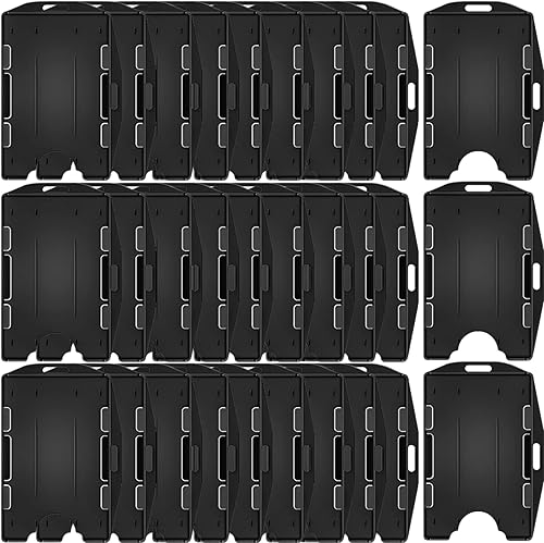 Paquete de 30 portatarjetas de 2 caras, de plástico duro, de plástico duro, para tarjetas de identificación, acceso vertical y horizontal,