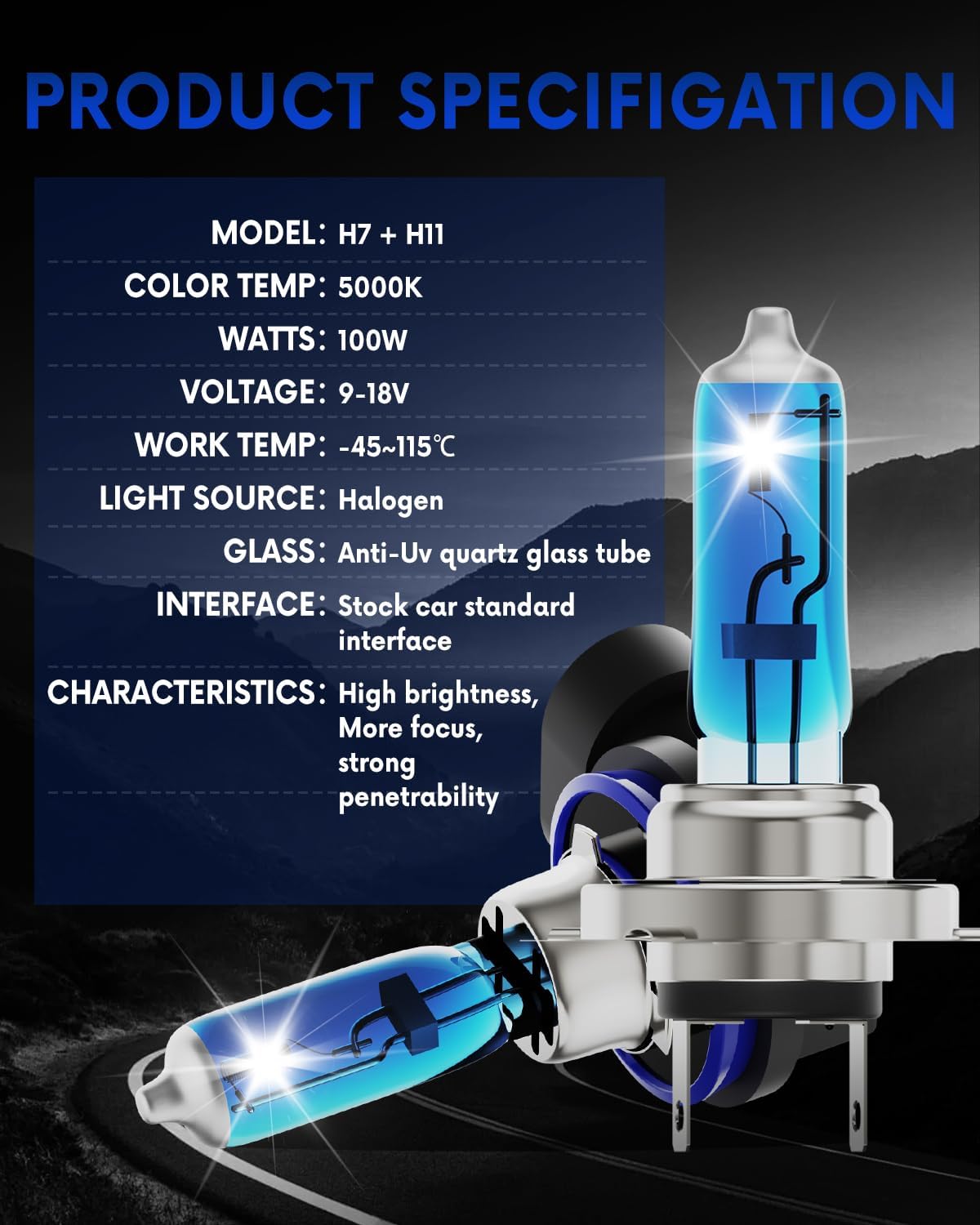 Compatible with Hyundai Elantra 2014 2015 2016 (Without Projector) Halogen Headlight Bulb Combo - 185% Brighter 5000K White High/Low Beam, Plug and Play, 4-Pack