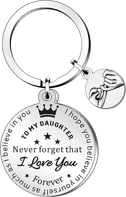 QMVMV to My Daughter Inspirational Gifts Keyring Keychain Key Rings Chains from Mum Dad Never Forget That I Love You Forever