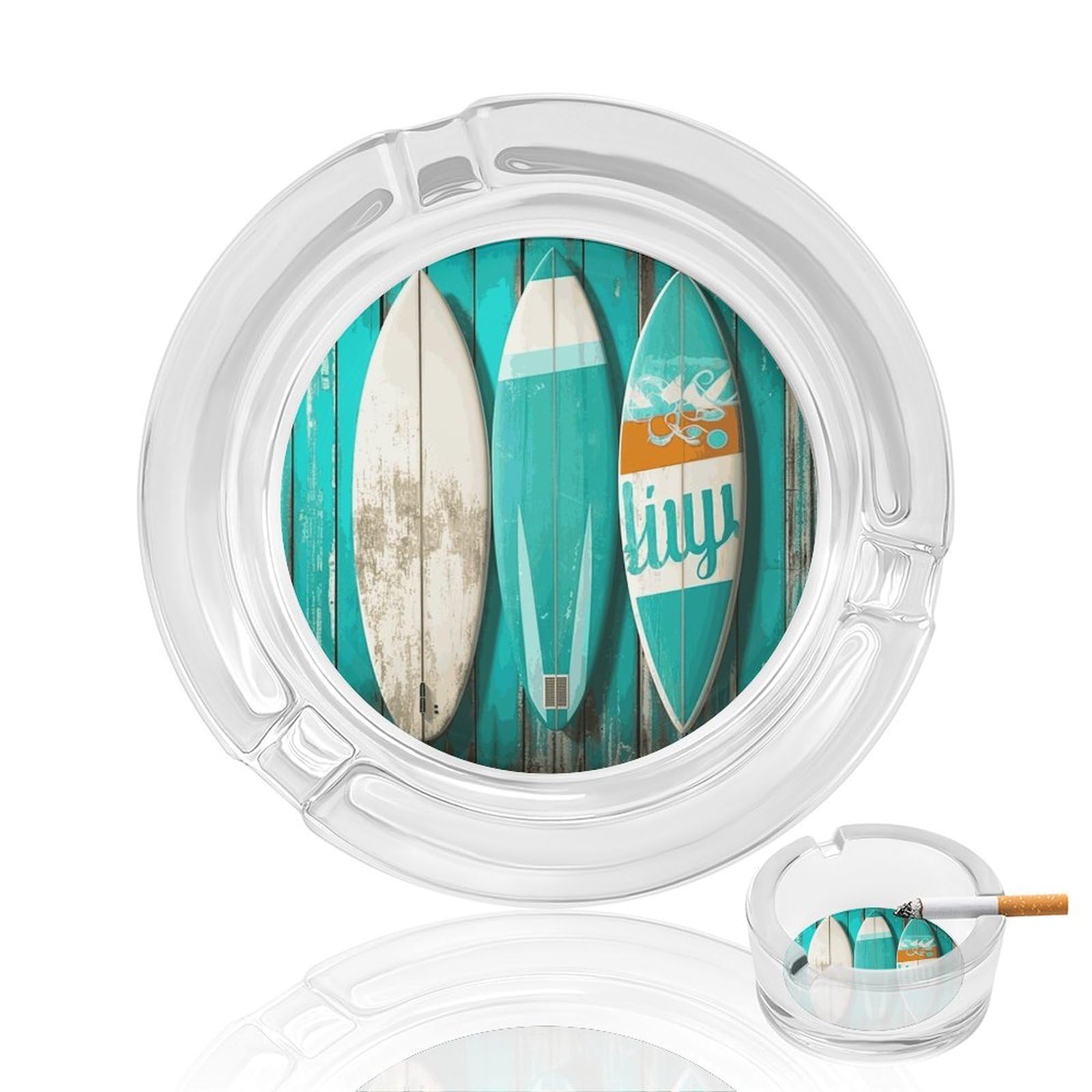 Cendrier en verre turquoise en forme de planche de surf style vintage pour fumeurs