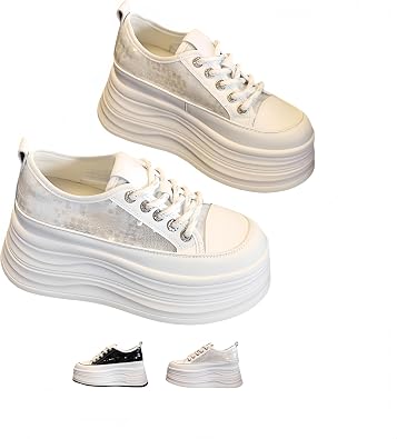 Womens Platform Sneakers - 4" Heel Lift, Candy Soft, Sequin Bling, Breathable Mesh for Light Sports & Casual Days