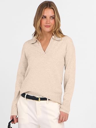 ANRABESS Womens Polo V Neck Long Sleeve Sweaters Lightweight Dressy Casual Business Basic Knit Pullover Top 2026 Fall Outfits