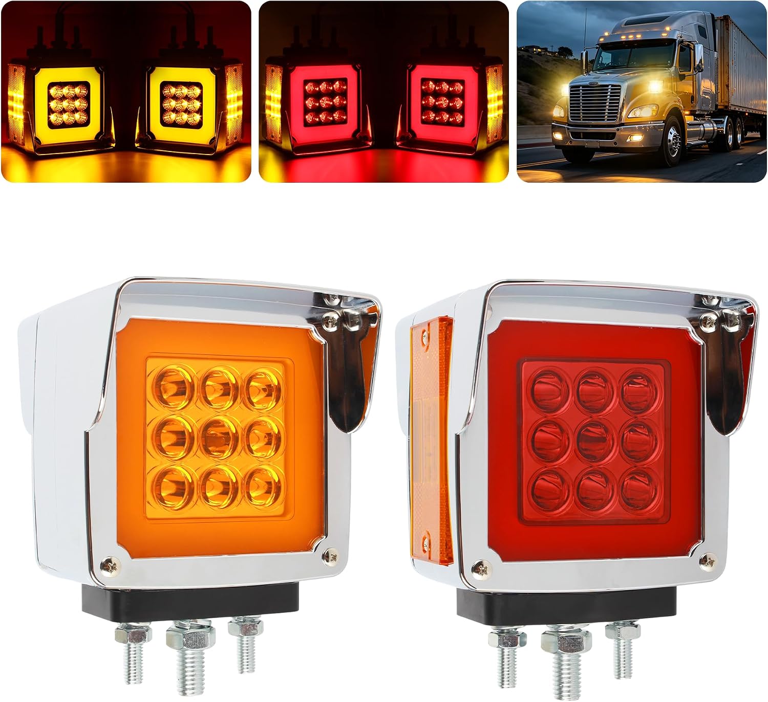 72 LED Pedestal Fender Lights, Semi Truck Turn Signal with Flashing Light, Red/Amber Dual Face Marker Light for Peterbilt 579 587 Kenworth W900 Freightliner, IP67 Waterproof (Amber)