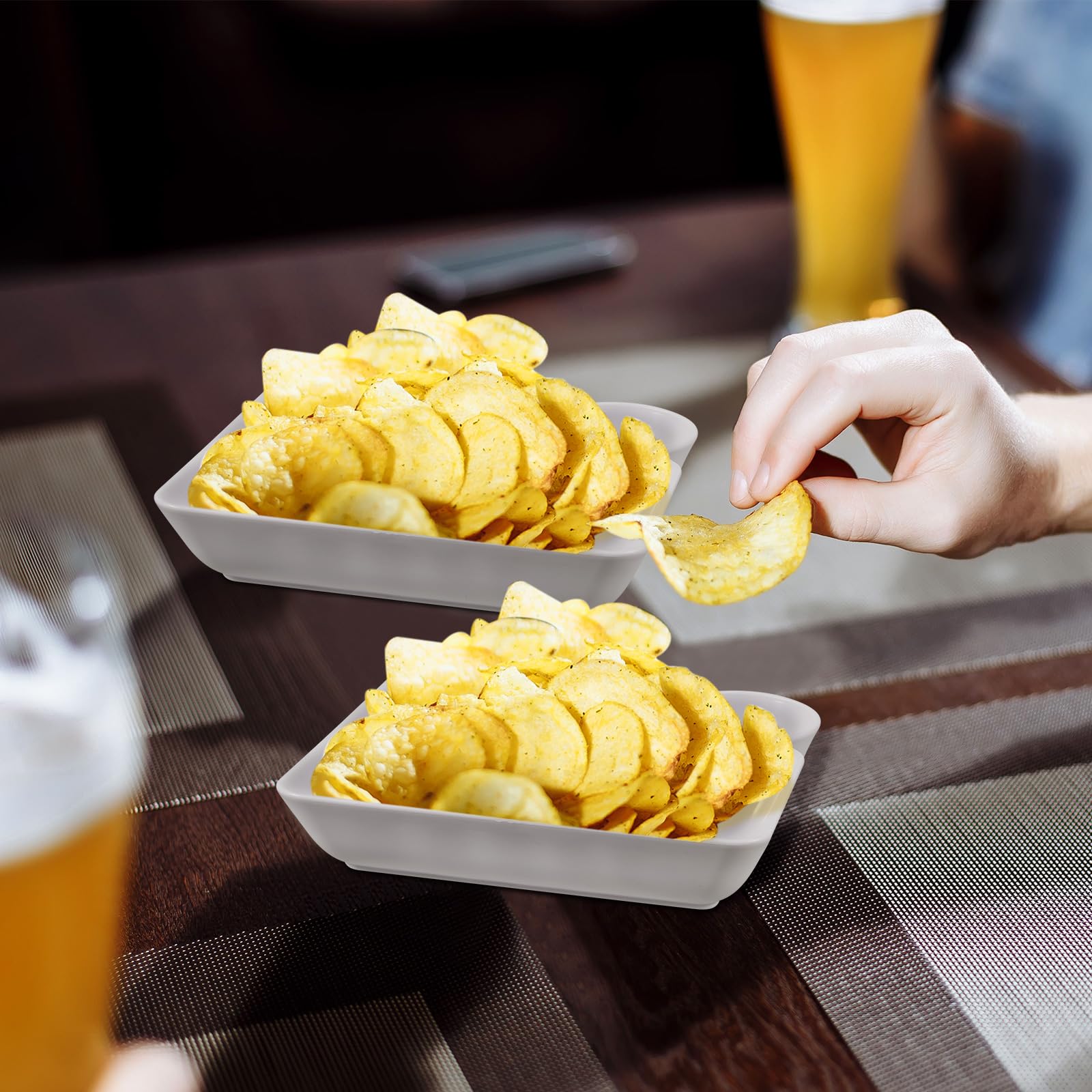 Zestaw talerzy do serwowania chipsów i dipów, podzielone talerze na pierogi z uchwytem na sos, plastikowe chipsy wielokrotnego użytku i naczynia do serwowania salsy, przekąsek, sushi i imprez, 20 szt