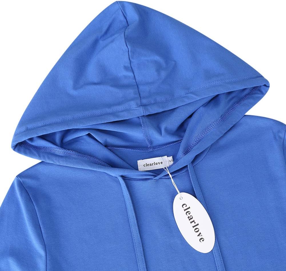 Clearlove Sweatshirts for Women,3/4 Sleeve Pocket Knee Length Slim Pullover Hoodie Dress(Blue 3XL) - Image 4