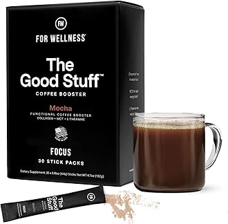 - For Wellness The Good Stuff Focus | Healthy Mocha Coffee Creamer Powder with Collagen, MCT Oil & L-Theanine | Keto Non-Dairy Coffee Booster for Focus & Energy | 30 Servings