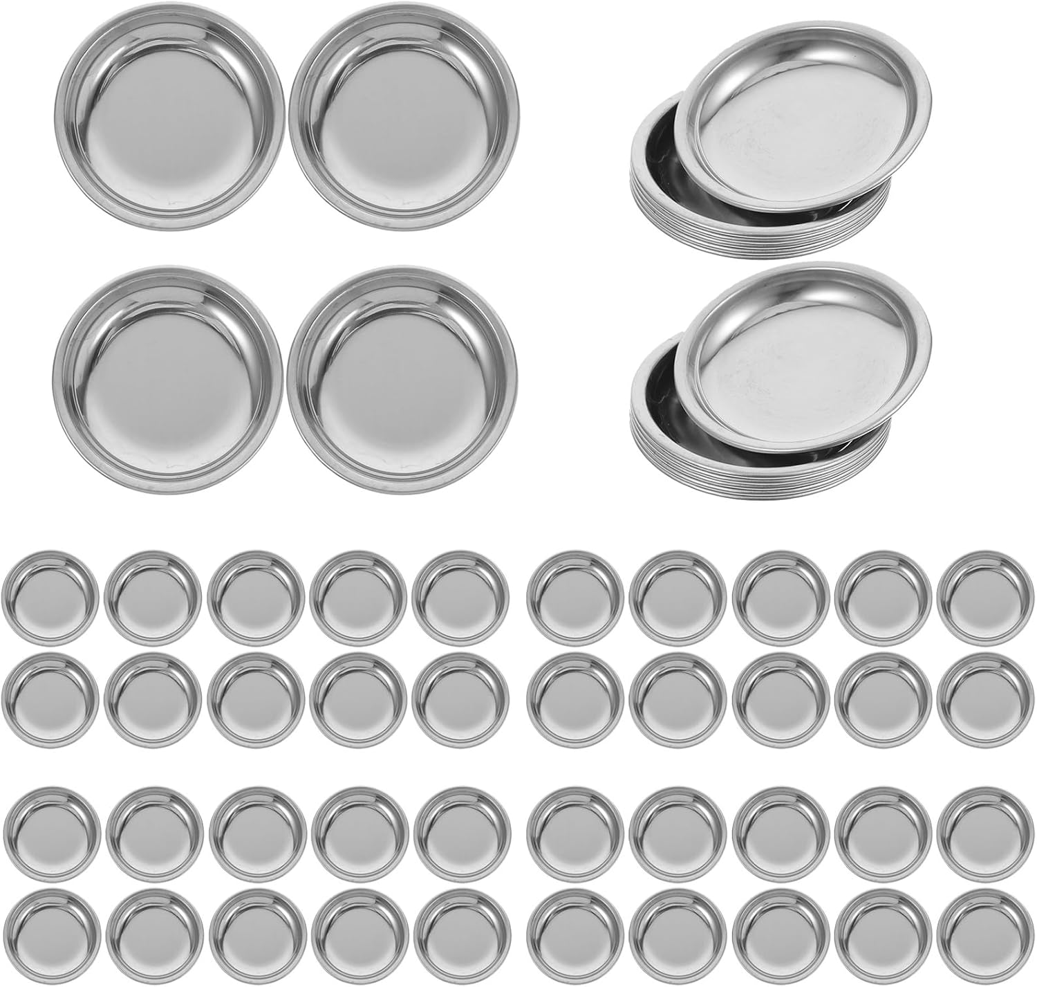 60PCS Stainless Steel Teabag Coaster Drip Tray Small Dipping Bowl Plate for Home Kitchen Dish Tableware Supplies - 6cm