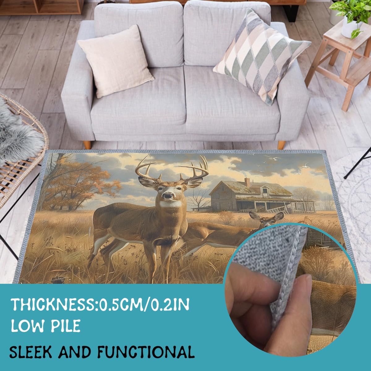Whitetail Deer Indoor Rug 2x3 Small Kitchen Bathroom Rugs for Entryway, Washable Soft Non-Slip Forest Hunting Animal Fall Farmhouse Area Rug,Door Mat for Living Room Entrance Bedroom Kids Room Decor