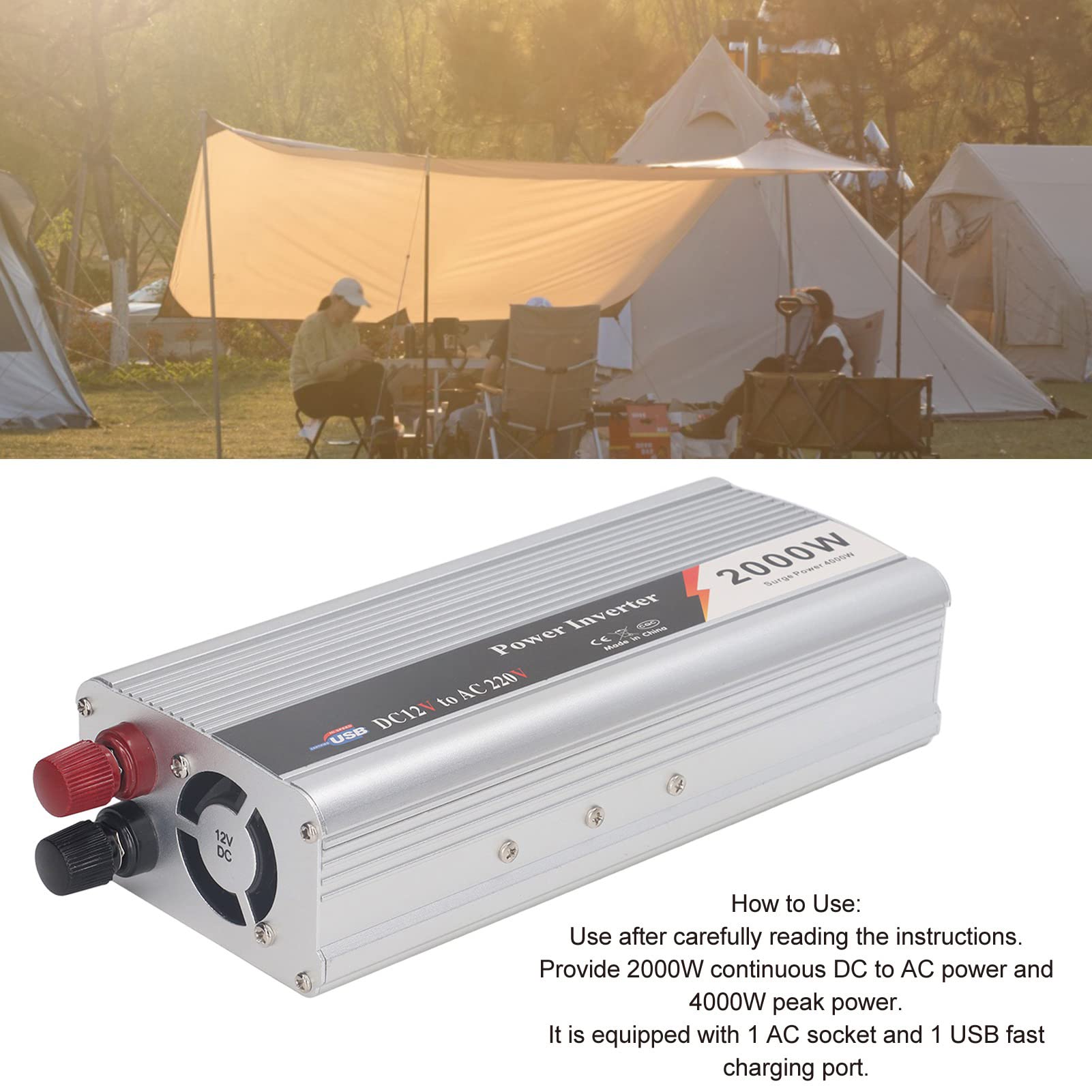 Przetwornica Napięcia 2000 W DC 12 V do AC 220-230 V Przetwornica Samochodowa z Wyjściem USB 5 V Przetwornica Sinusoidalna