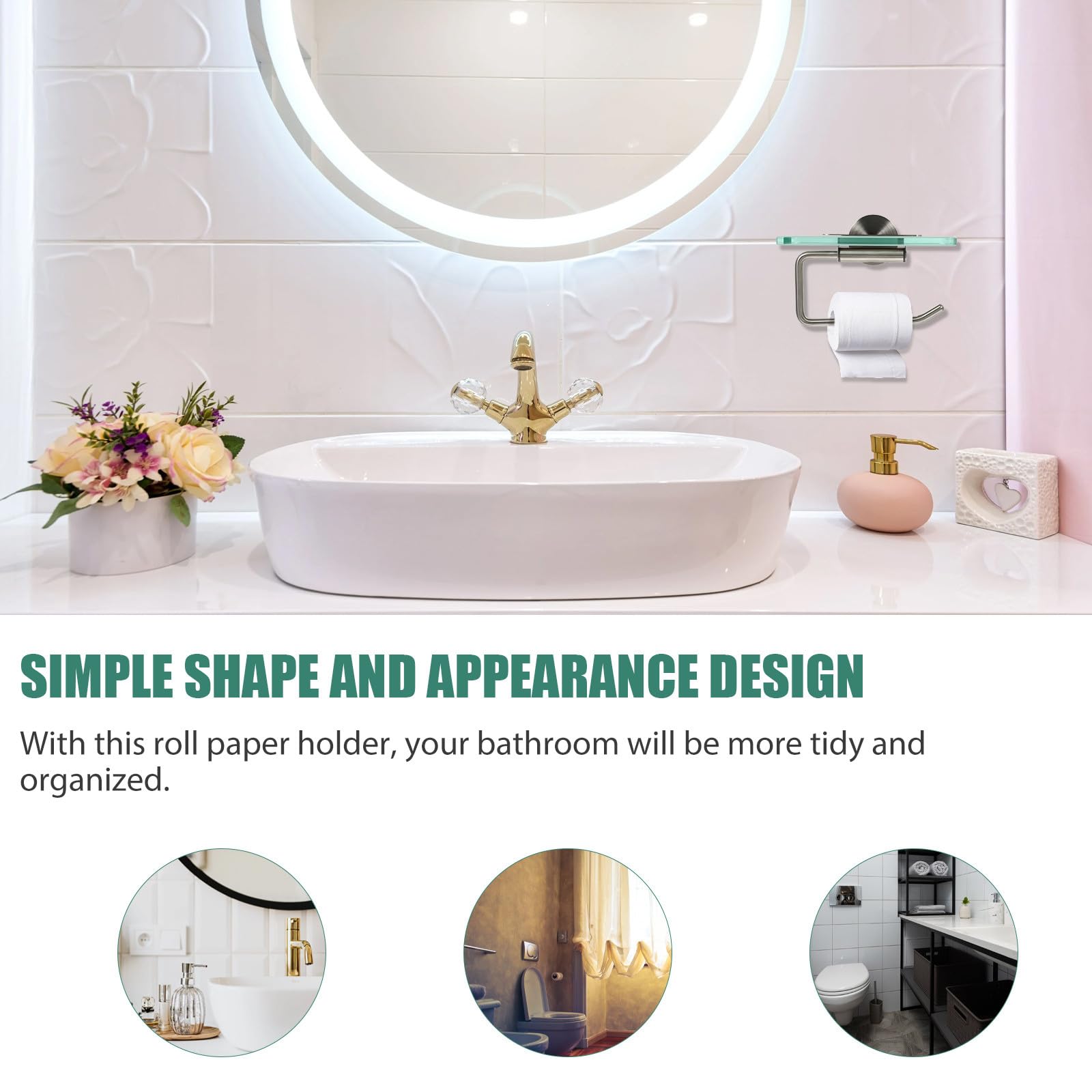 FOMIYES Portarotolo Mensola in Vetro da Muro in Acciaio Inossidabile Design Salvaspazio e Alta Stabilità per Bagno e Soggiorno Moderno