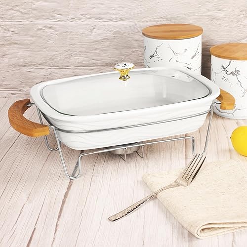 Miniatura 4 de Creativity Home Cacerola, plato de cerámica para hornear con cubierta de vidrio, bandeja para lasaña profunda para horno, bandeja para hornear de 74