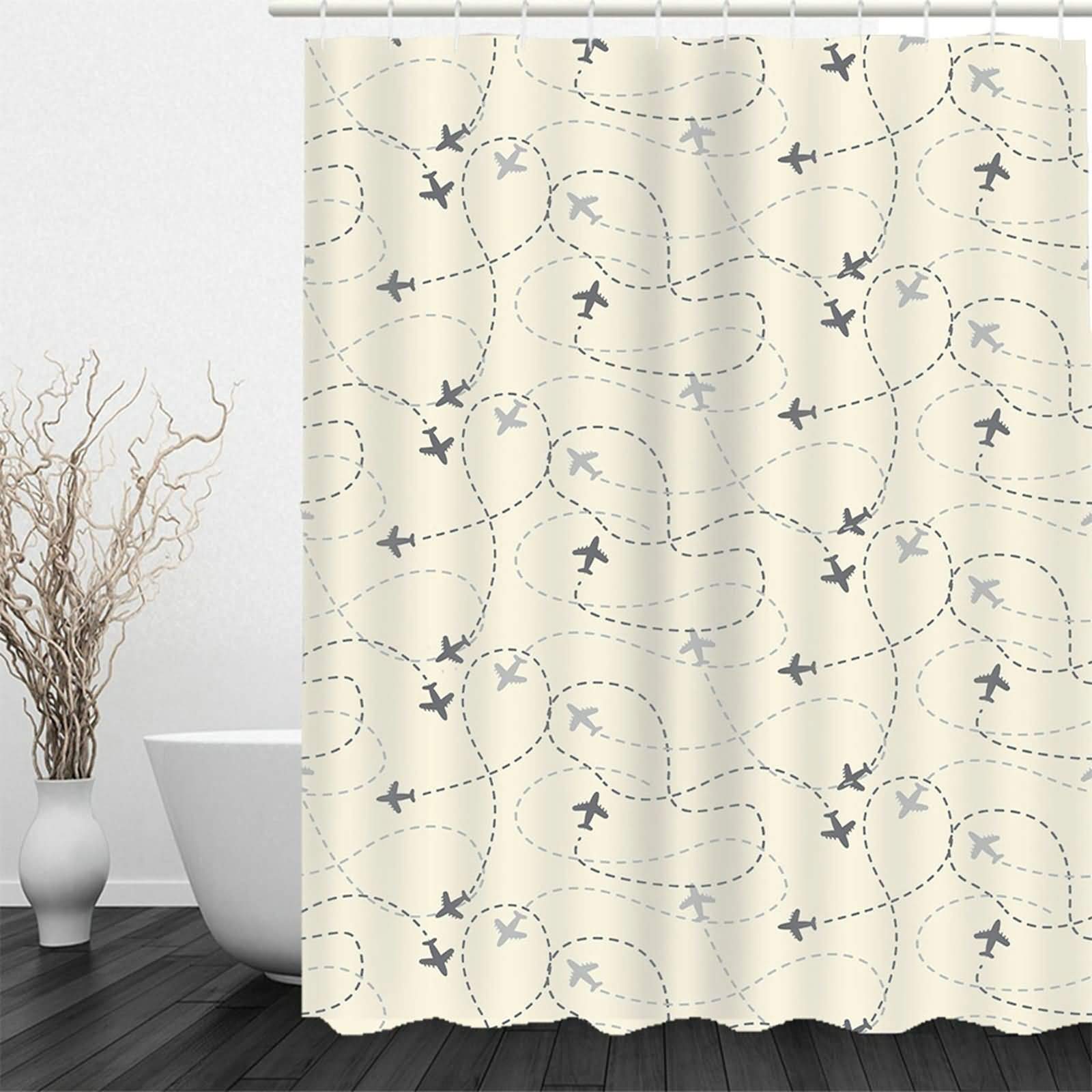 AmDxD Cortina de ducha de 165 x 200 cm, con 12 anillos de cortina de ducha, lavable, secado rápido, antimoho, beige gris 65 x 79 ″