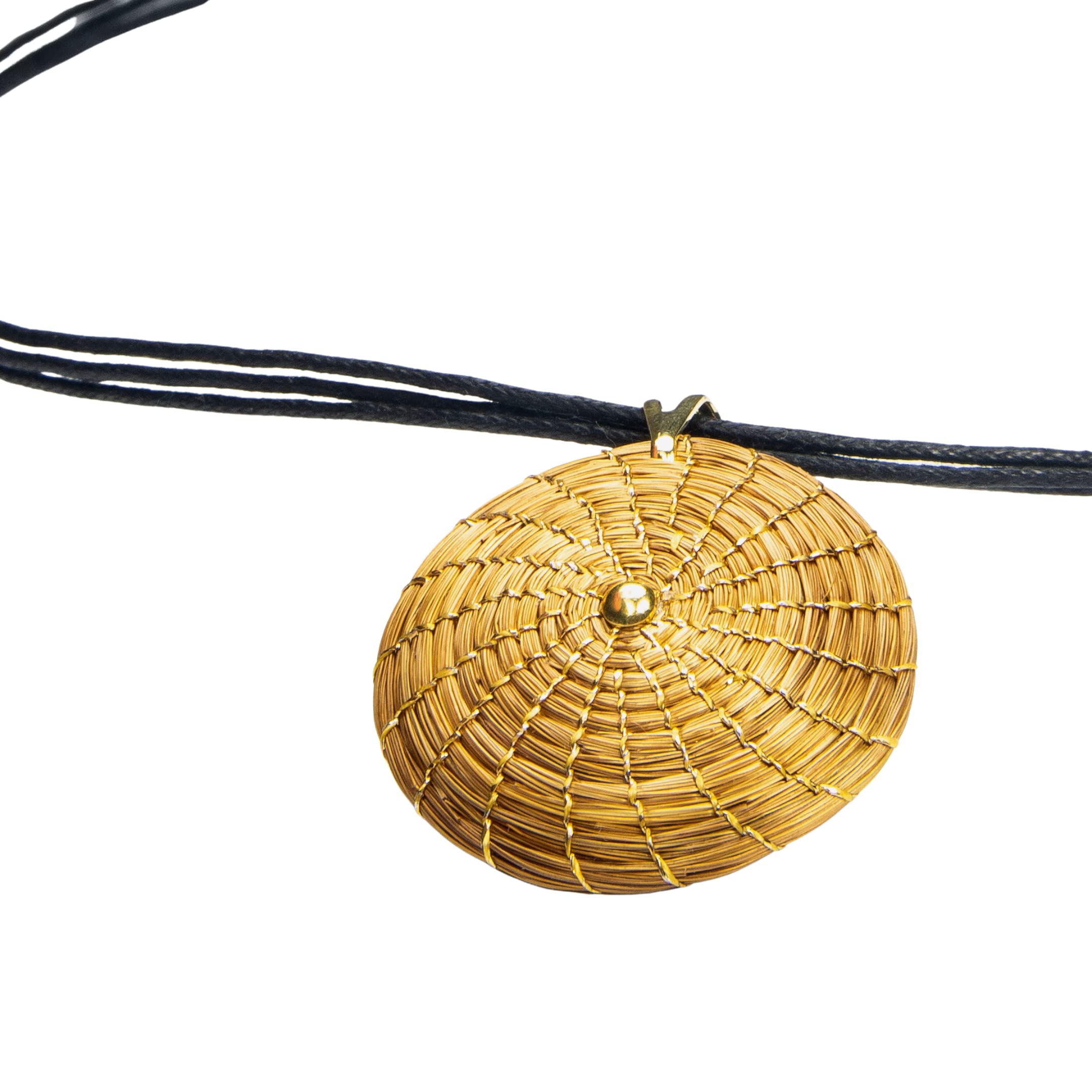 VERA NAVARRO - Collana Pendente Mandala Aperto Dorato in Oro Vegetale Ø 30 mm - Catena a Filo Cerato 42 cm con Prolunga - 100% Naturale Fatto a Mano