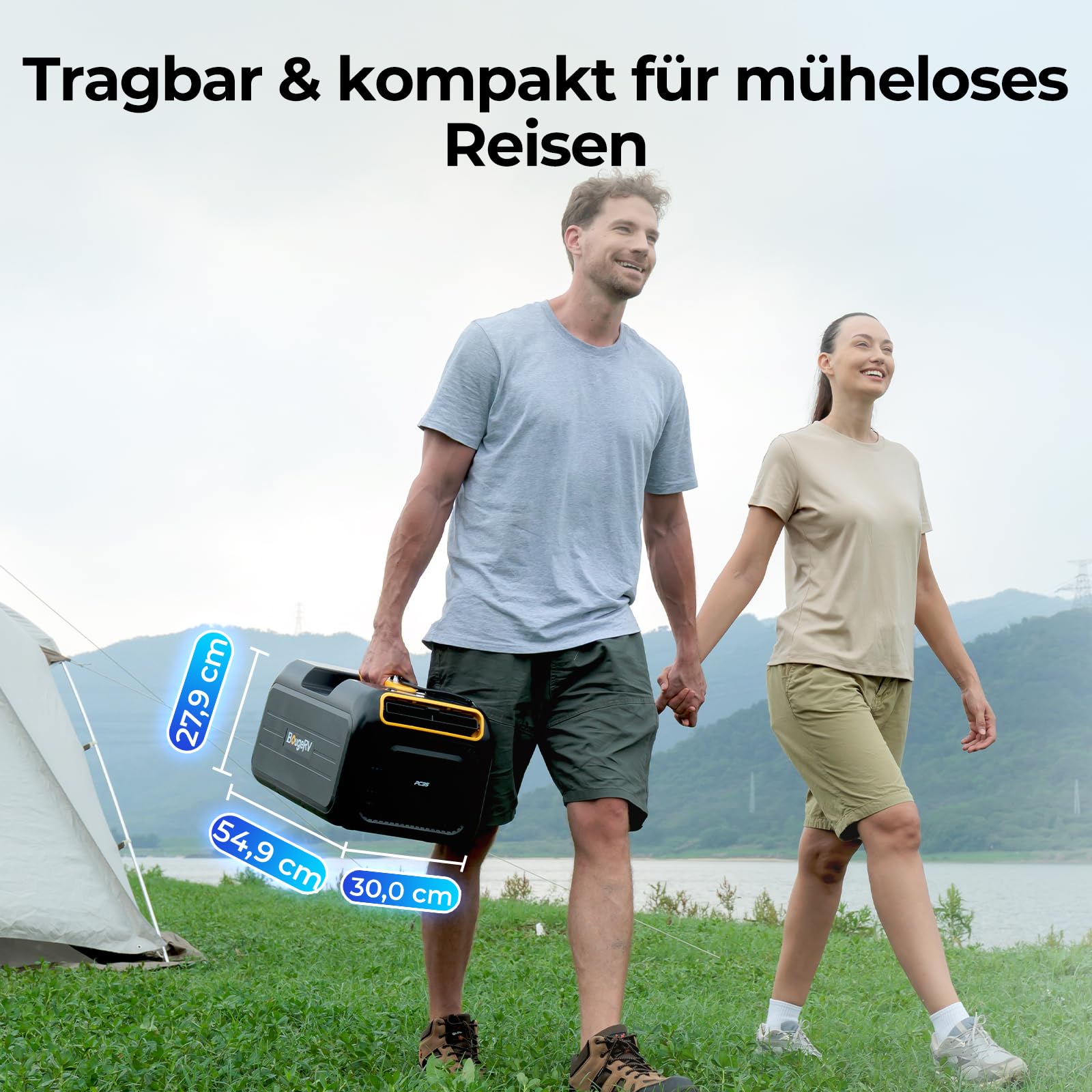 BougeRV Tragbare Klimaanlage 3500 BTU Kühlen Mobile Klimaanlage für Camping | 10 Minuten Schnelle Kühlung, App-Steuerung, 5 Fach Funktion, R290 Gas, AC 100V-240V, für Zelt, Van