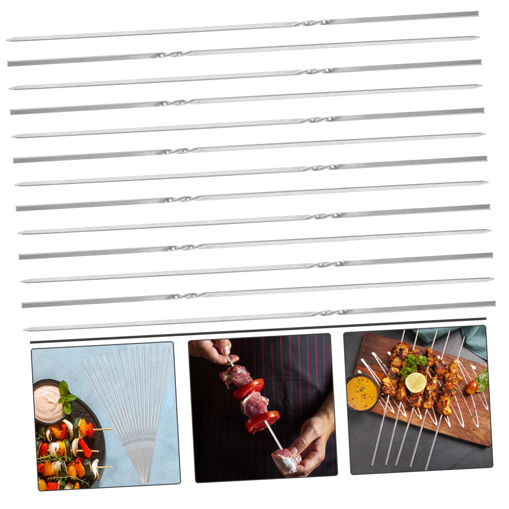 Spiedini Barbecue in Acciaio Inox Spessi 50 Pezzi per Carne | Punte Piatte Argento, Pratici e Riutilizzabili, per Festa Estiva e Attività Bbq
