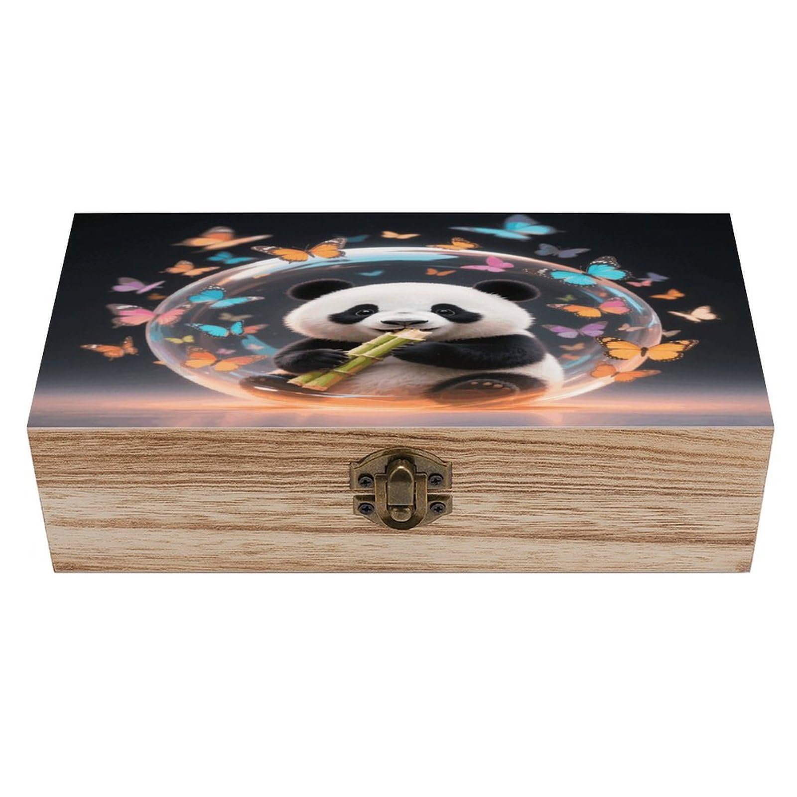 VstaDank Orange Bubble Windmill Panda Wooden Storage Box Vintage Wood Box with Lid Large Wooden Jewelry Boxes DIY Wood Gift Boxes Exquisite Jewelry Case Art Stash Keepsake Storage Case