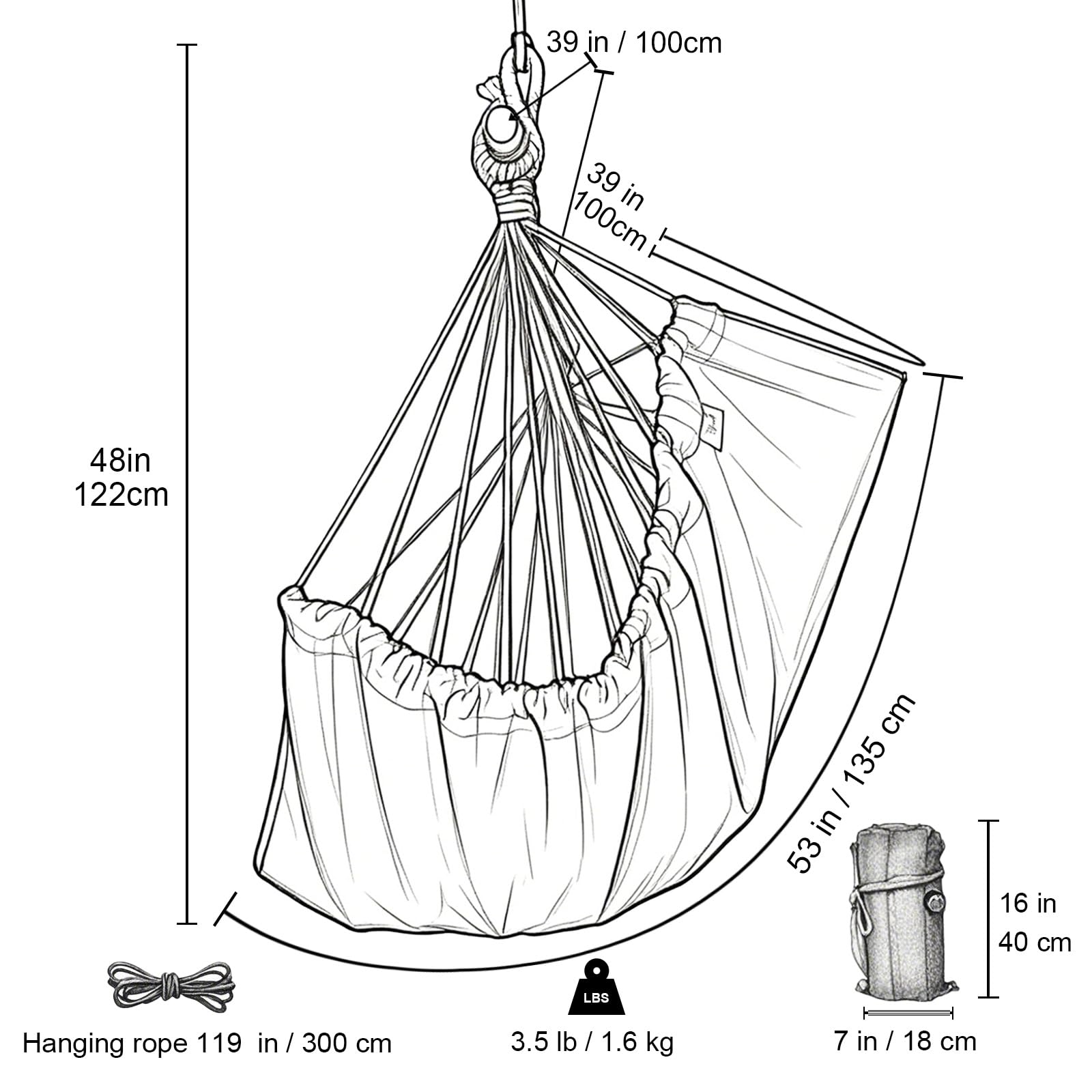 Hängematte Stuhl Große Hängematte Schaukel, 100 x 135cm Last 150kg, Baumwolle Hängematte Stuhl Metall Spread Bar Breiter Sitz Schaukel (Grau)