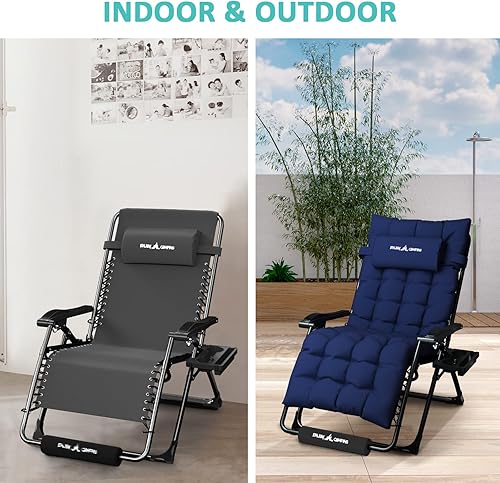 Miniatura 5 de Amopatio Silla Zero Gravity con cojín y bandeja extraíbles, silla reclinable plegable XL de 29 pulgadas con reposapiés y reposacabezas para