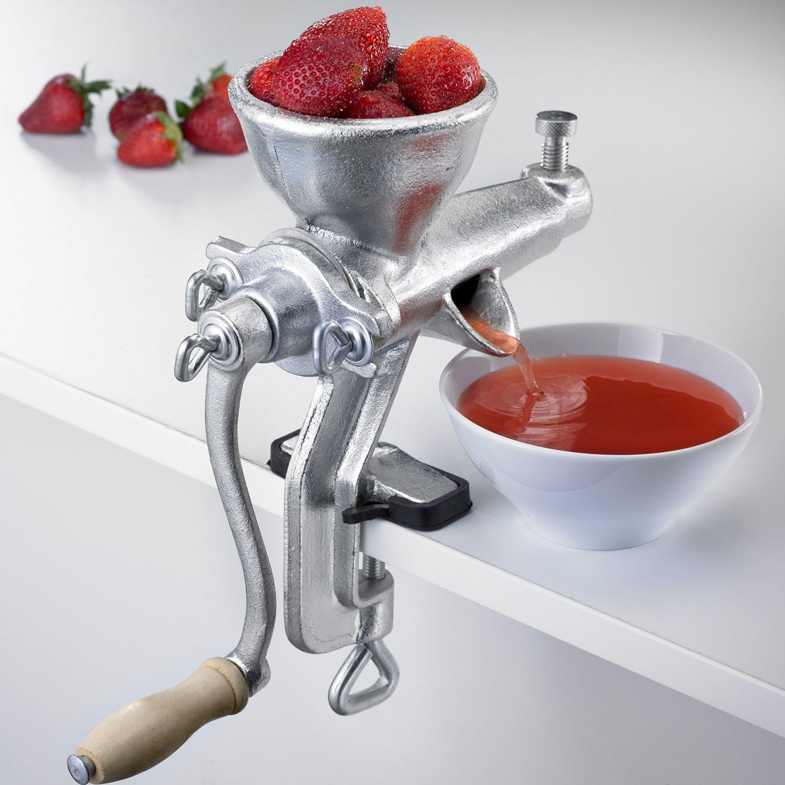 Westmark Presse à jus et à Fraises, avec Serre-joint à vis pour Montage sur Table, en Acier, Starke Else, Argenté, 97482260