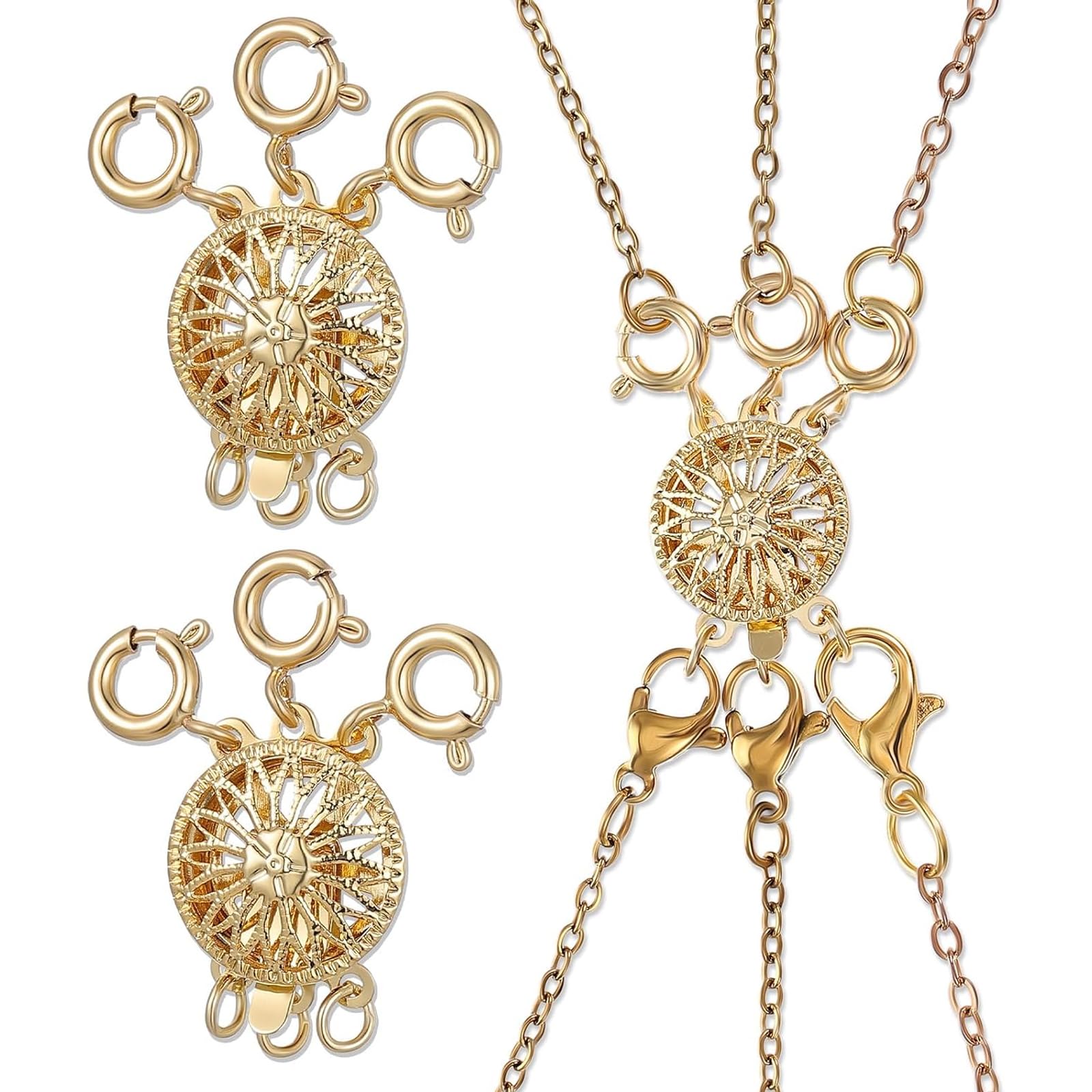 2PCS Gold Necklace Separator Clasp for Layered Necklaces, Gold Necklace Separator Clasp Converter Chain Extender, Multi Necklace Layering Clasp, Easy to Use Necklace Organizer for Daily Wear Styling