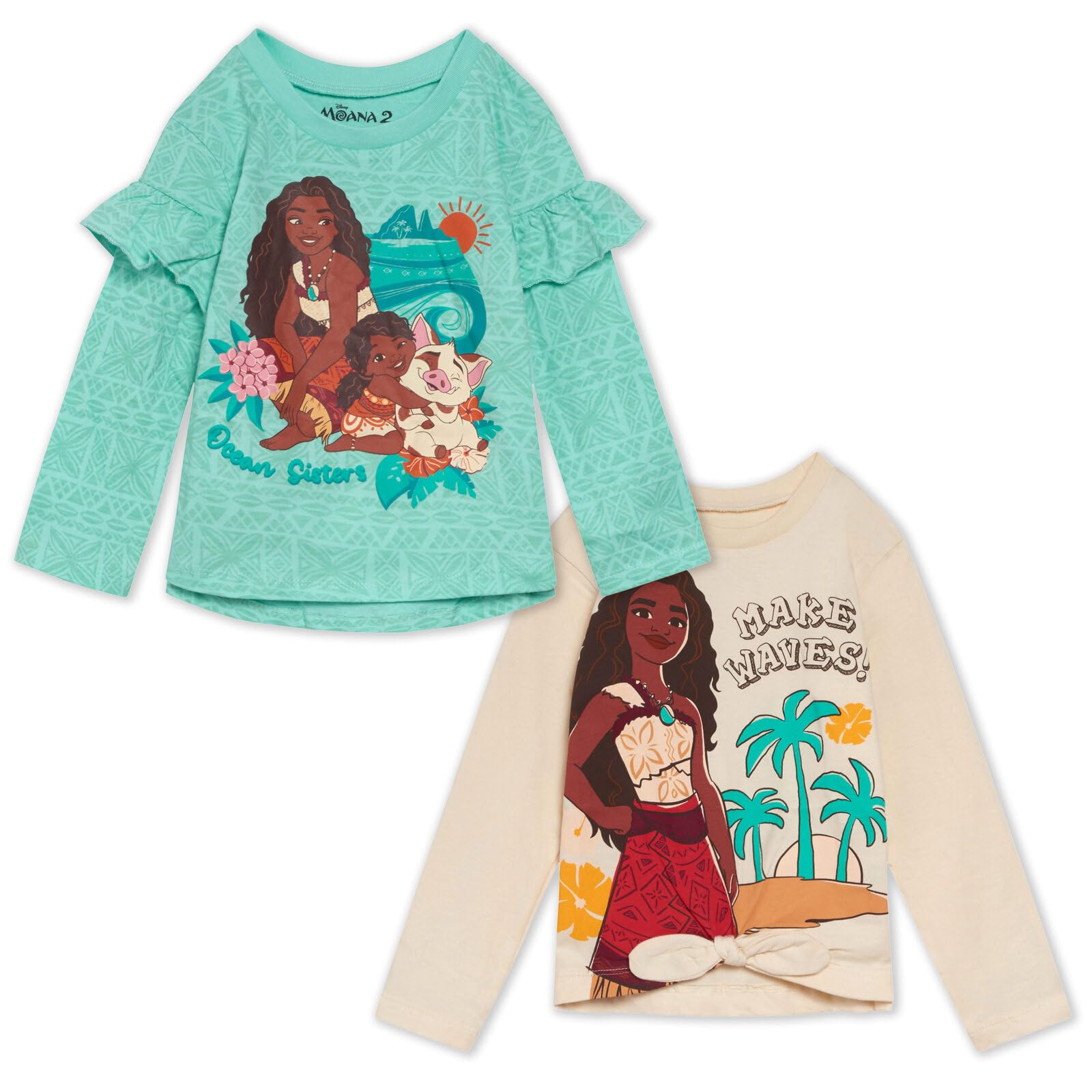 Disney Langarm-T-Shirts für Mädchen, 2er-Pack, für Kleinkinder bis große Kinder, Größen (18 Monate – 14–16)