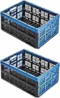 4x Profi Klappbox 32L - Stapelbare Transportkiste Blau/Graphit