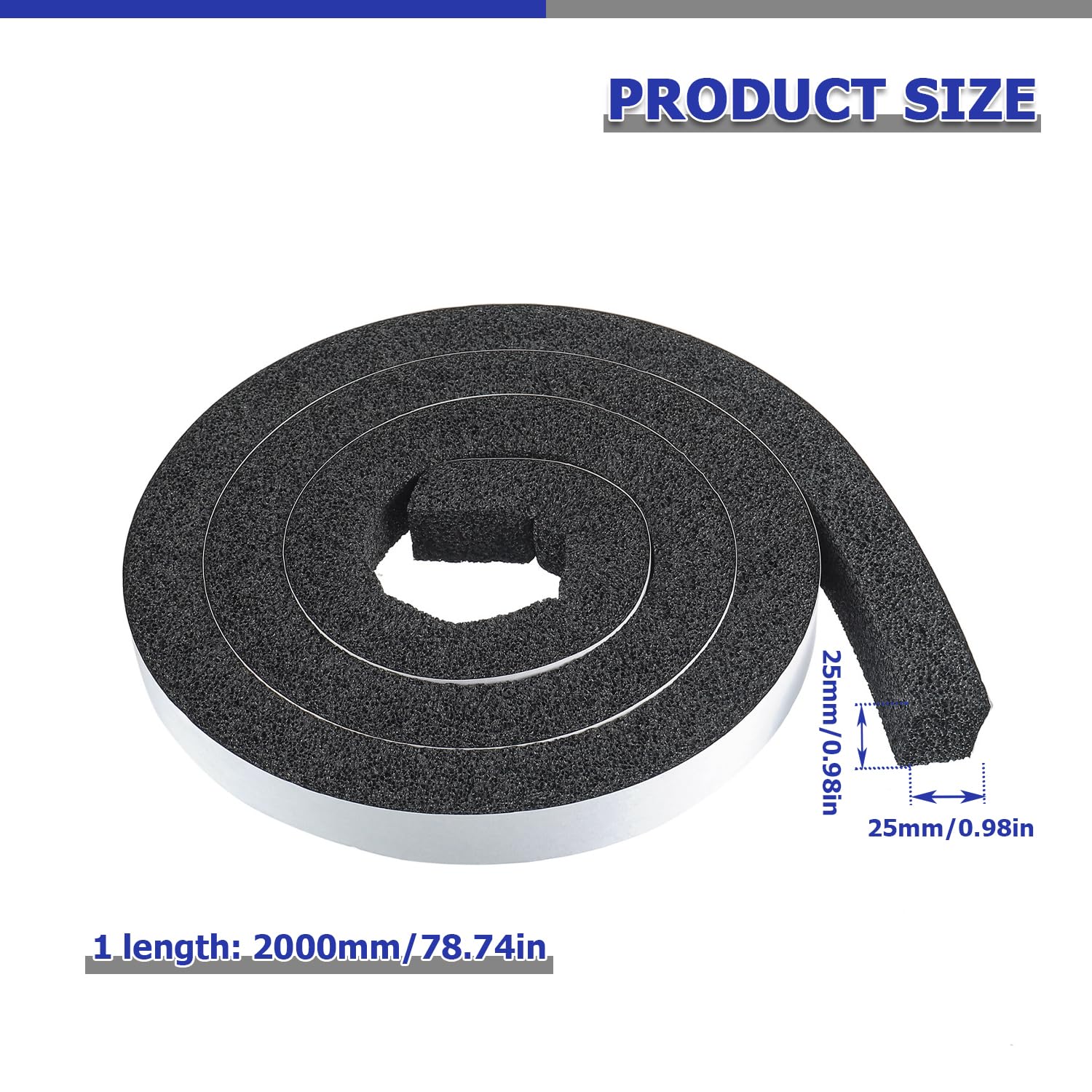 BOJACK Bande d'étanchéité autocollante en mousse 25 x 25 mm Joint Adhésif en Mousse Caoutchouc caoutchouc mousse autocollant pour porte fenêtre(2 Rolls, longueur totale 4m)