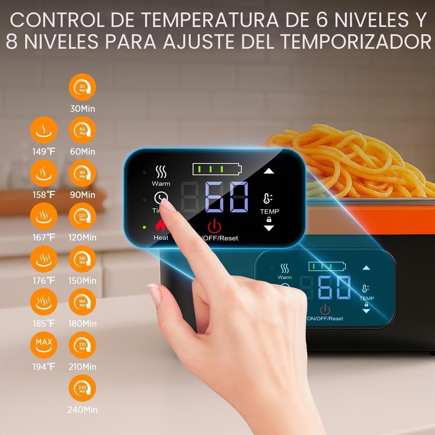 1 L cuenco calefactor, almuerzo caja calefactora para adultos con batería, recargable para almuerzo, caja eléctrica con temporizador y función, con vajilla de acero inoxidable y bolsa isotérmica