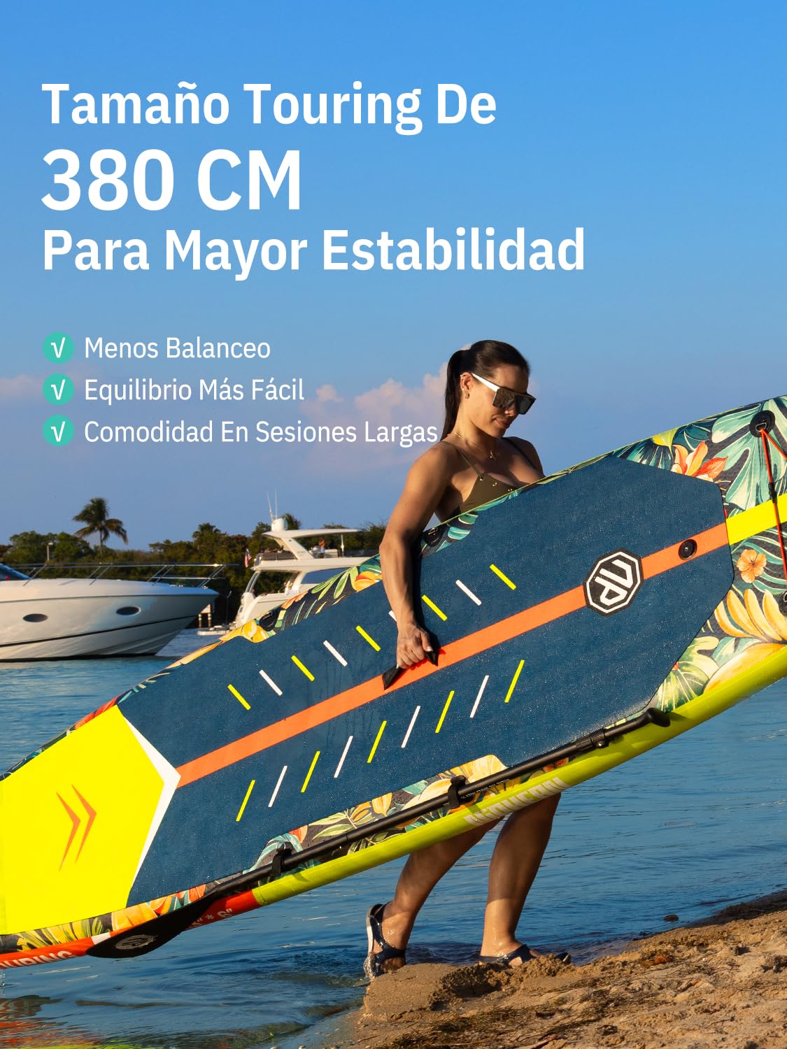 Niphean Tabla De Paddle Surf Hinchable De 380 Cm, Capacidad De 280 Kg, Tabla Padel Surf Touring con Accesorios Completos Y Kick Pad, Estable para Adultos Y Jóvenes, Ideal para Surf Principiantes
