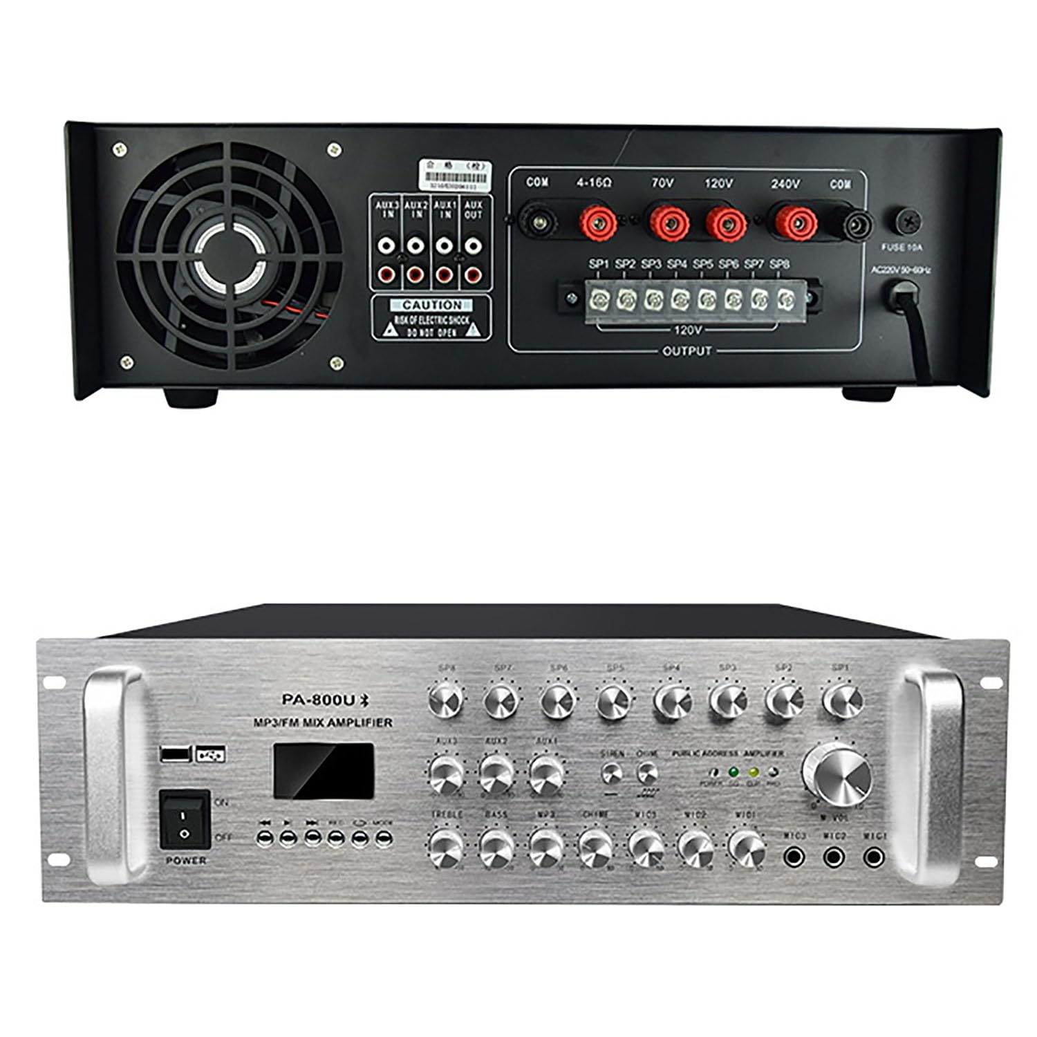 Amplificateur Audio Stéréo Numérique, Amplificateur De Puissance Bluetooth Audio Professionnel Avec 3 Entrées Microphone, Contrôle Indépendant Du Volume Sur 8 Zones Pour Centres Commerciaux/hôtels