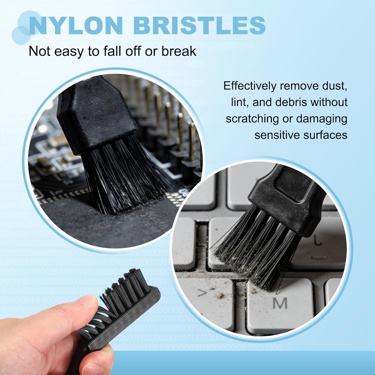 PATIKIL ESD Brush, 3Pcs Electronic Cleaning Brush Set with Tweezers Anti Static Cleaning Tools Plastic Angled Handle Nylon for PCB Computer Keyboard Camera 3D Printers, 18x67mm Bristles