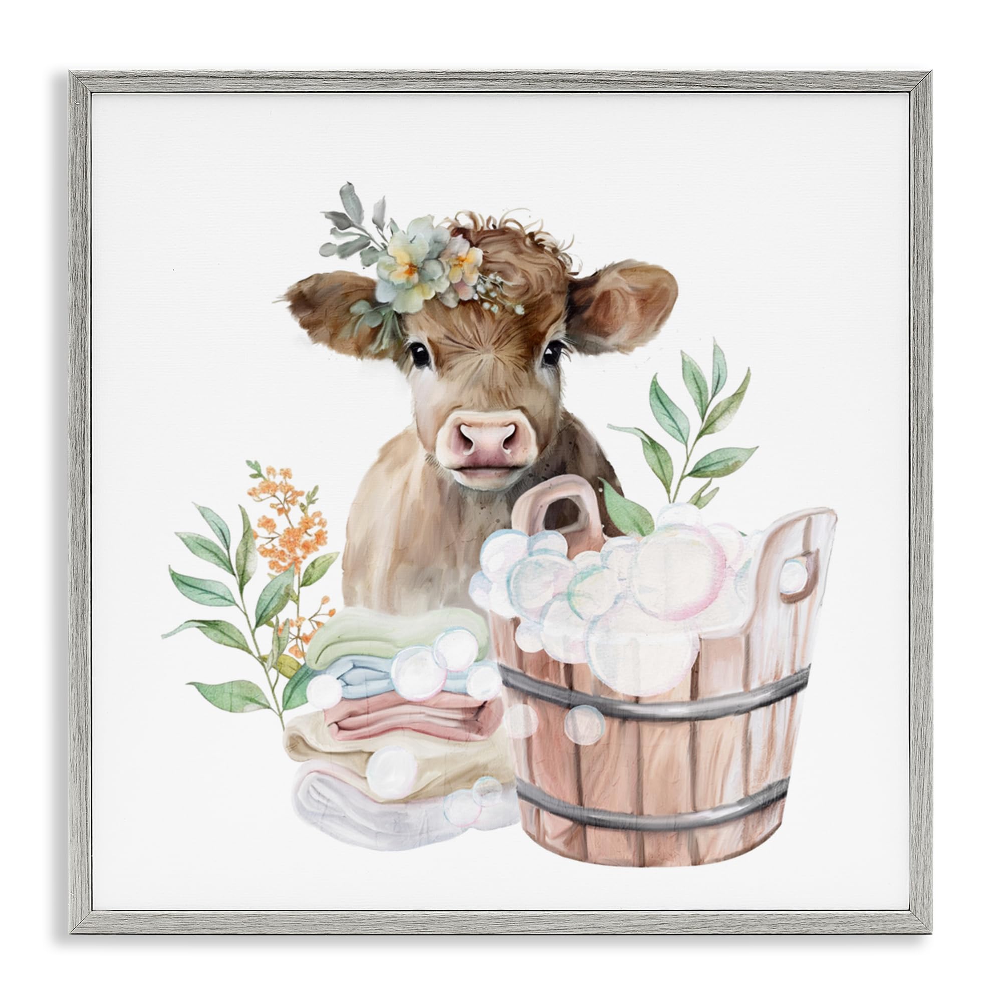 Cadre bébé vache gris Stupell Industries 30x30 cm impression giclée