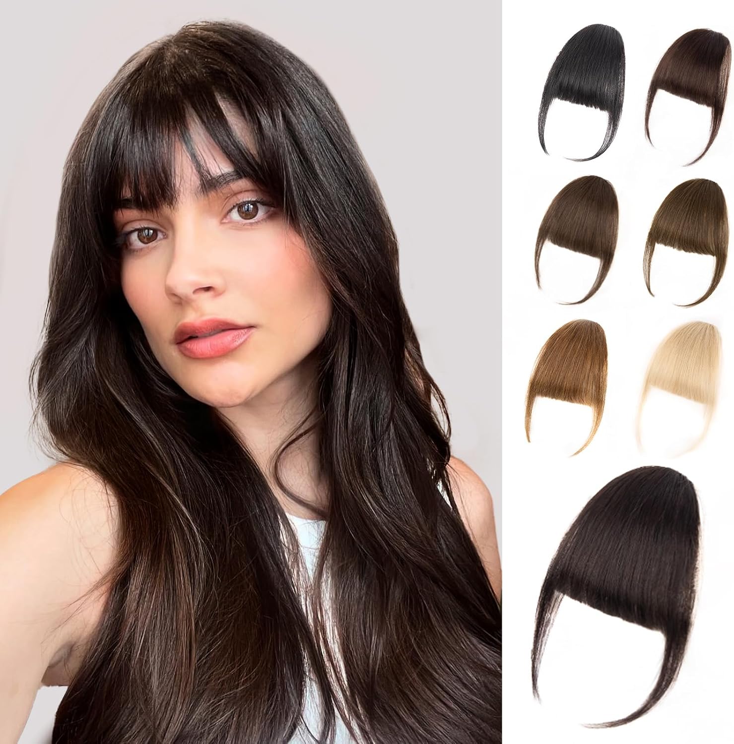 Bangs Hair Clip - Brown Black Clip in Human Hair Fake Bangs Clip on for Women Temple Bangs Wispy Bangs Hair Extensions for Daily Use