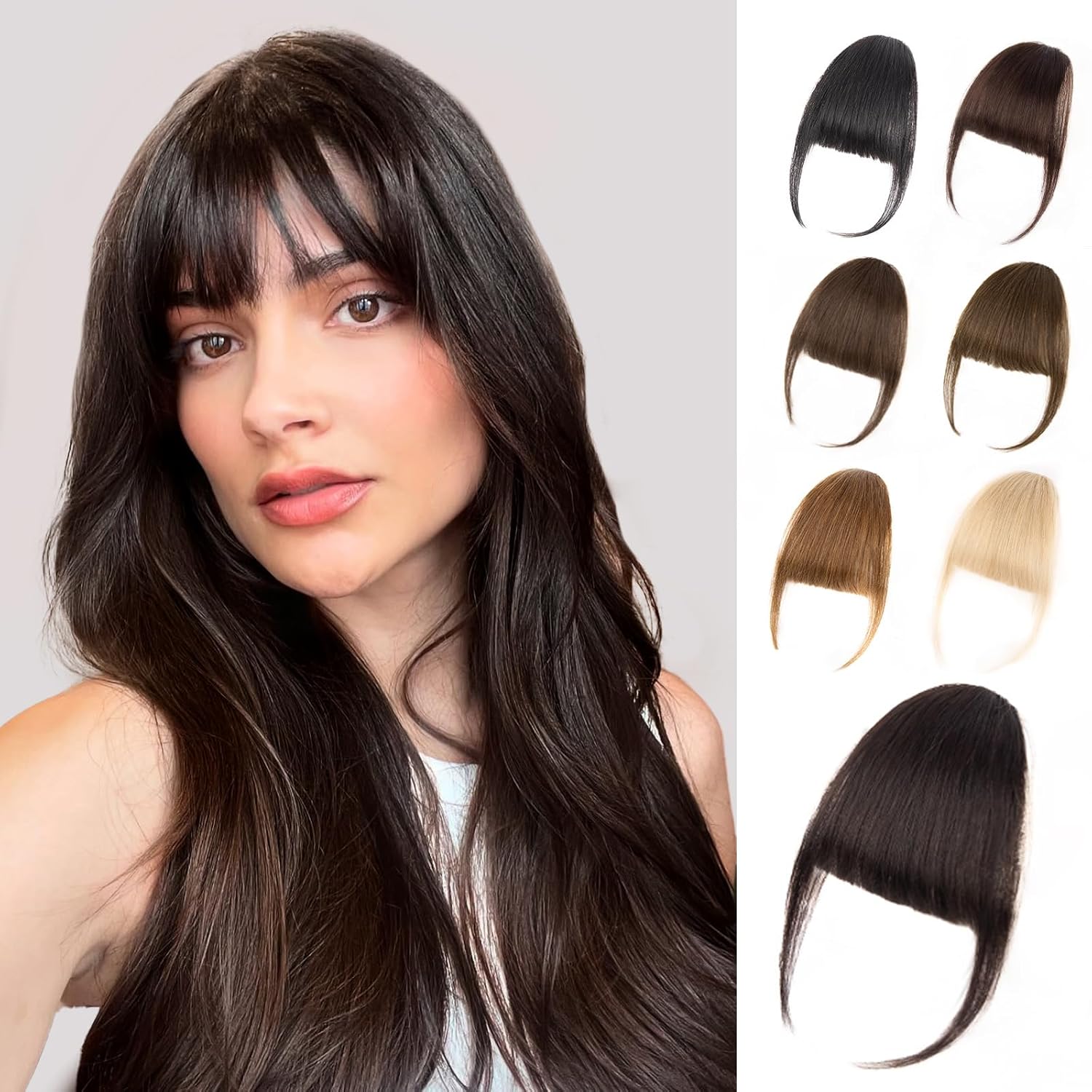 Bangs Hair Clip - Brown Black Clip in Bangs Real Human Hair, Fake Bangs Clip on Bangs for Women Fringe with Temples Wispy Bangs Hair Extensions for Daily Wear Brown Black Wispy Bangs